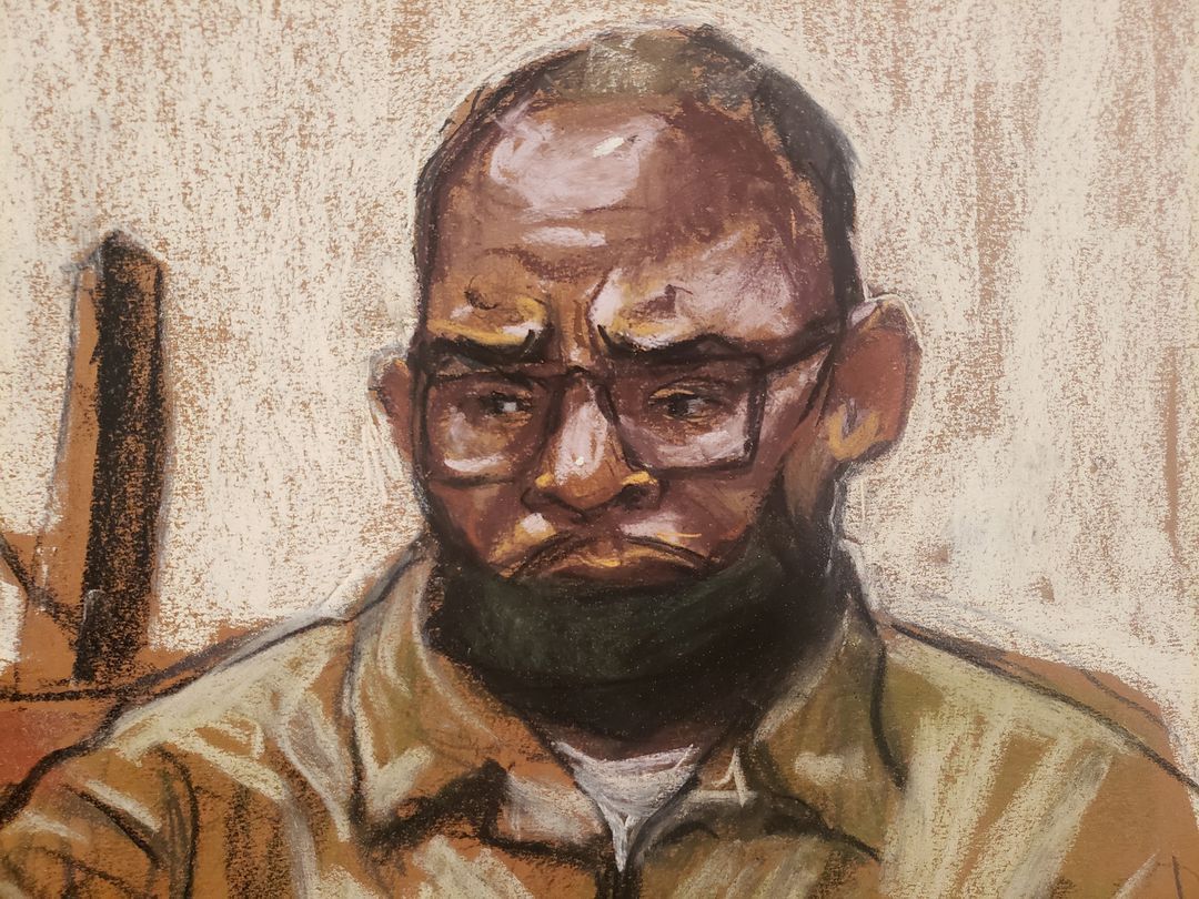 In this courtroom sketch, R. Kelly is sentenced by Judge Ann Donnelly for federal sex trafficking at the Brooklyn Federal Courthouse in Brooklyn, New York, June 29, 2022.