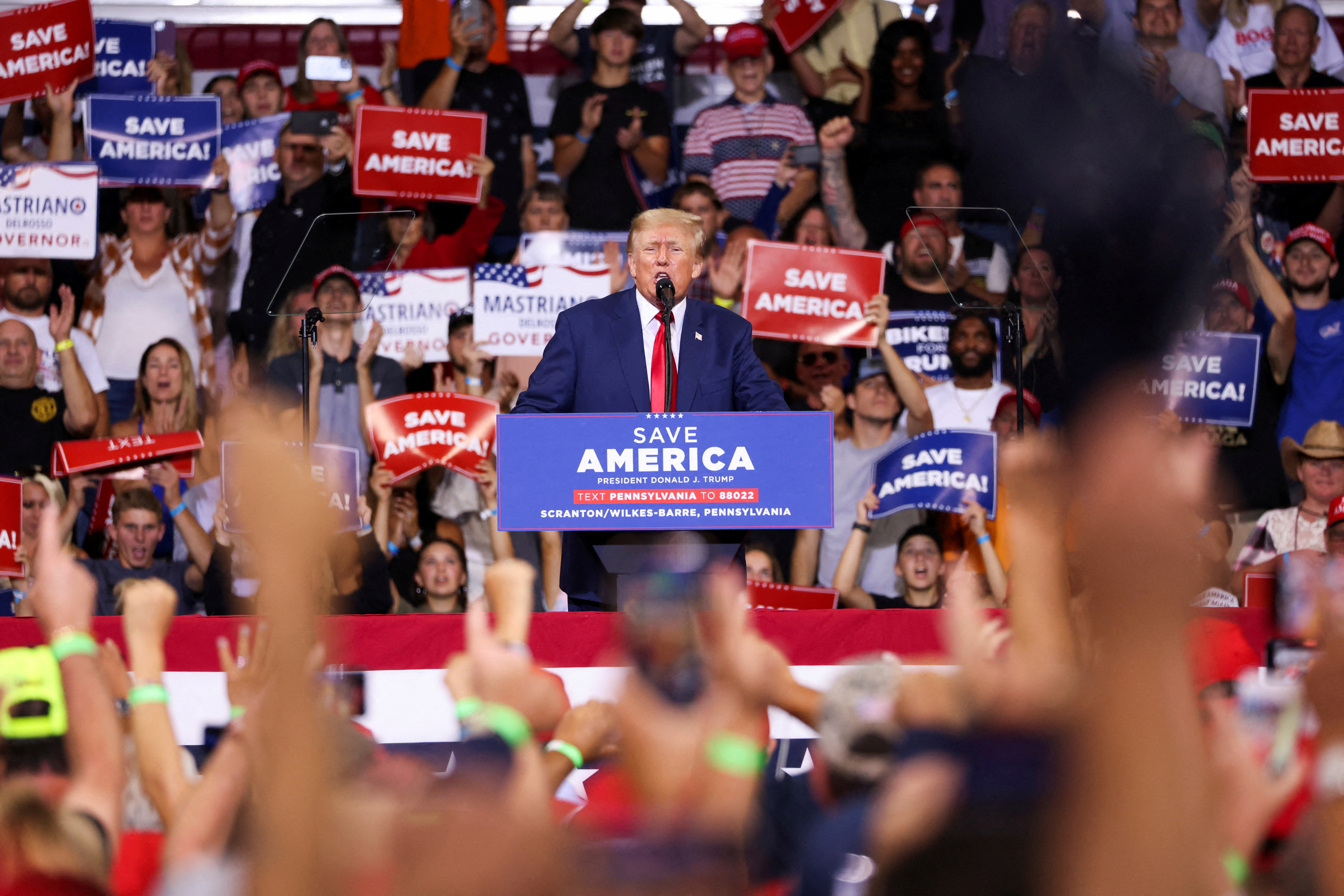 Former President Donald Trump speaks during a rally in Wilkes-Barre, Pennsylvania, Sept. 3, 2022.
