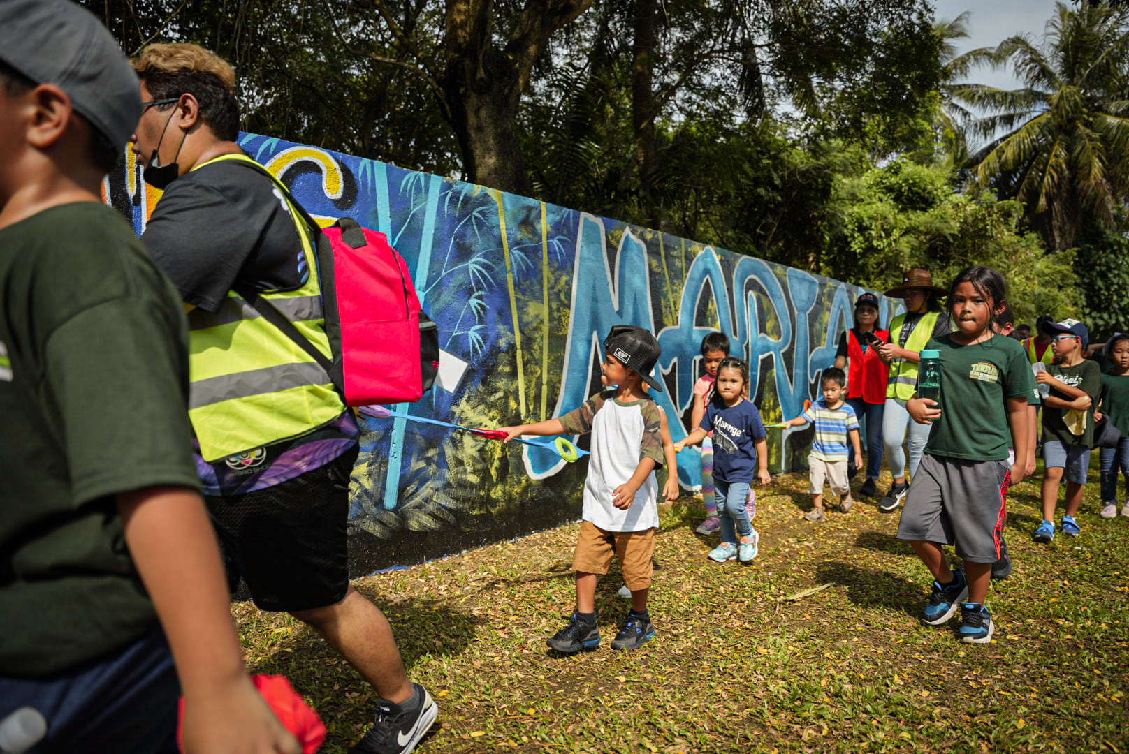 Oleai Elementary School students, from kindergarten to 5th grade, participate in the tsunami response drill on Tuesday.
