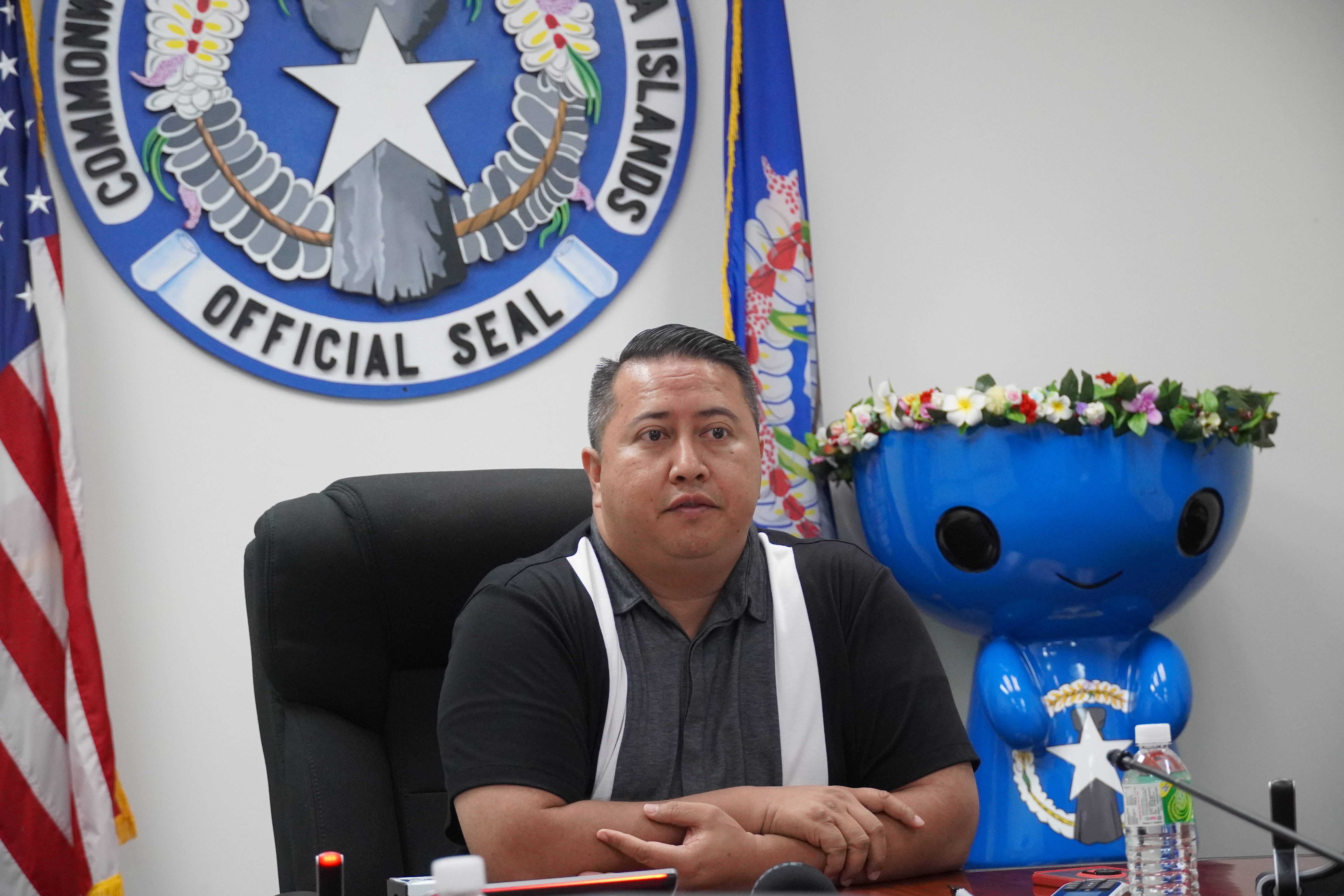 Gov. Ralph DLG Torres speaks during a press conference on Tuesday regarding a potential partial government shutdown.