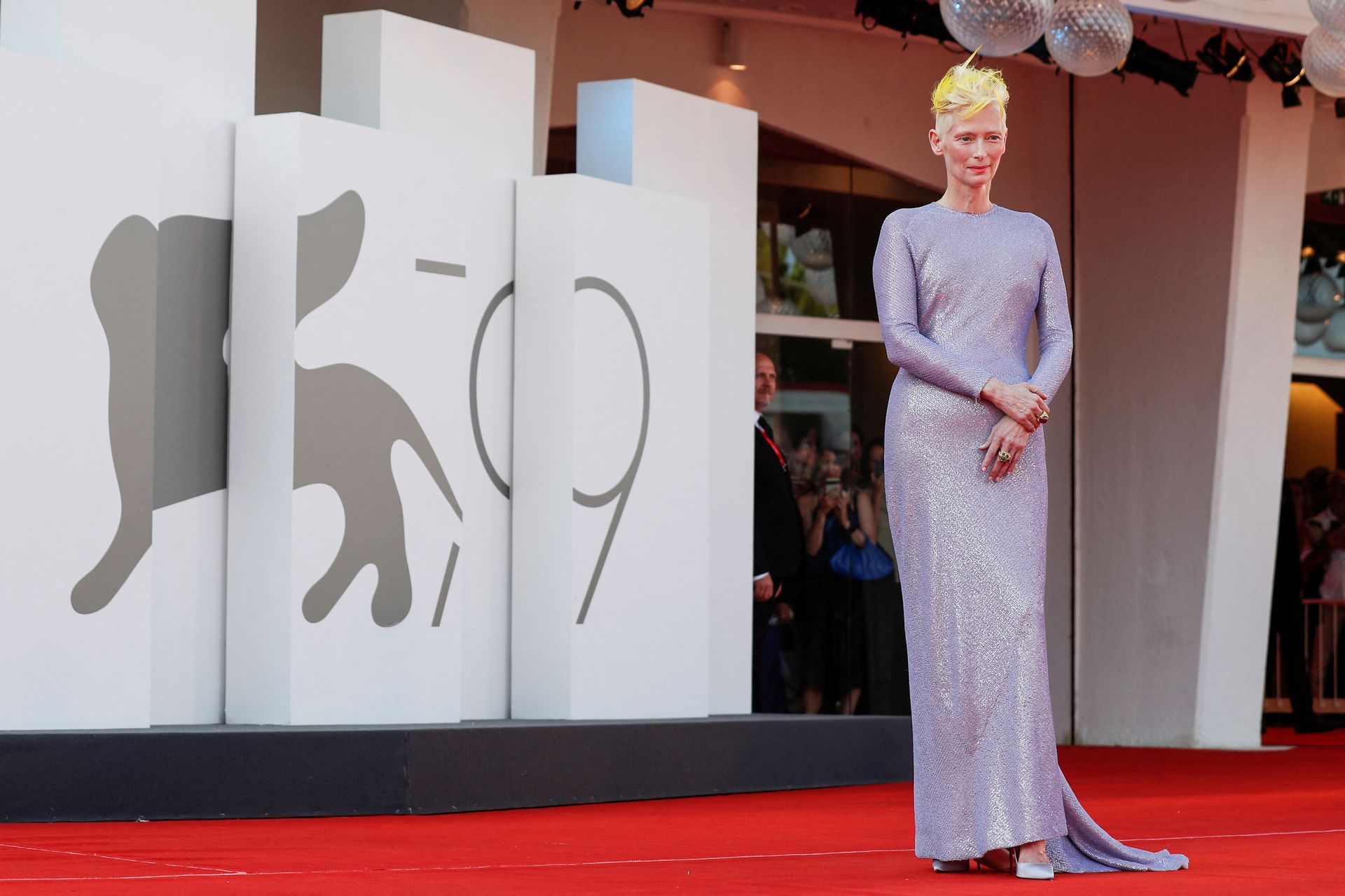Actor Tilda Swinton arrives for the premiere of the film "The Eternal Daughter," in competition at the 79th Venice Film Festival in Venice, Italy, Sept. 6, 2022.