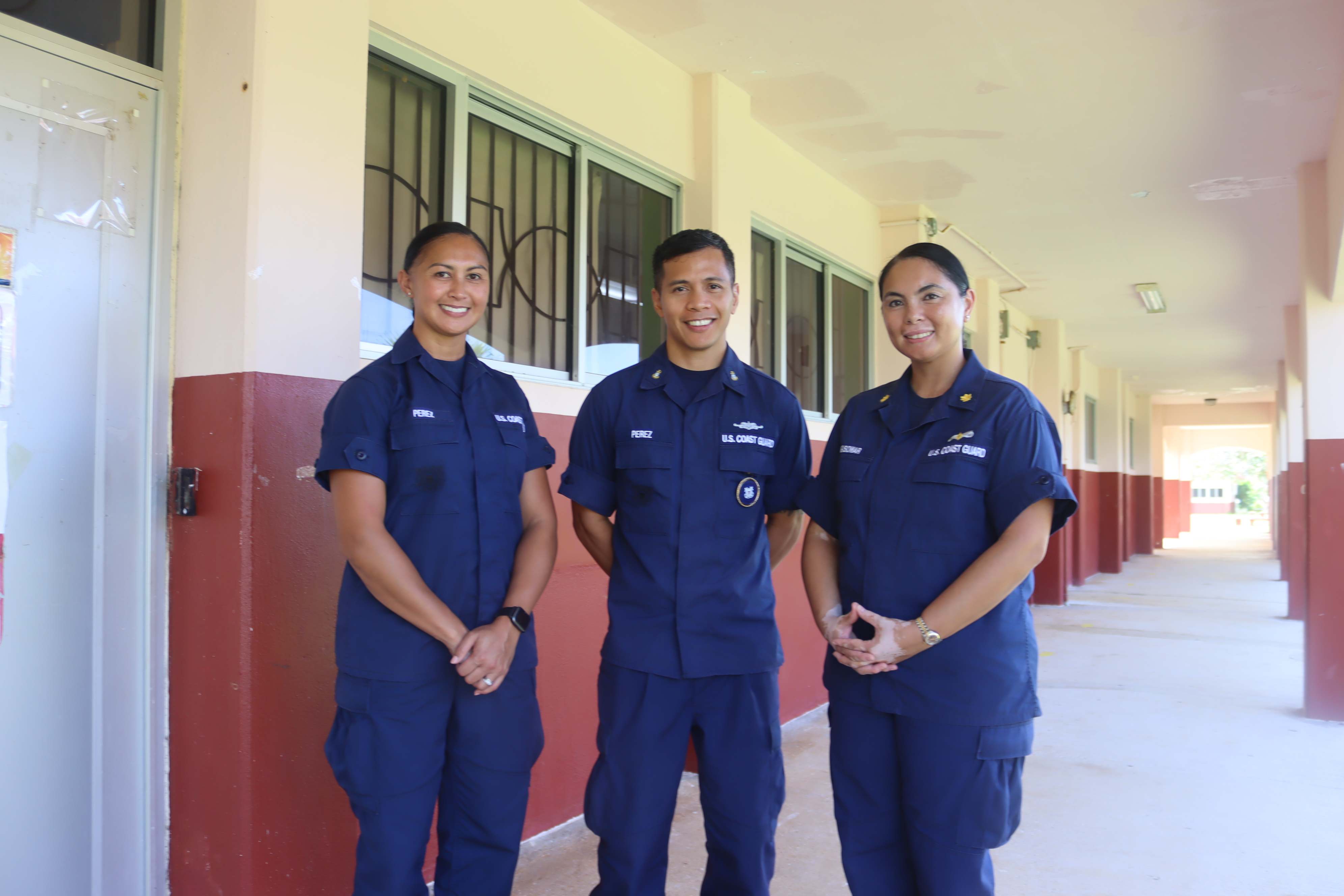 From left, Seaman-E3 Katrina Perez, Chief Machinery Technician-E7 Deren Perez, and Lt. Cmdr. Christine Igisomar.