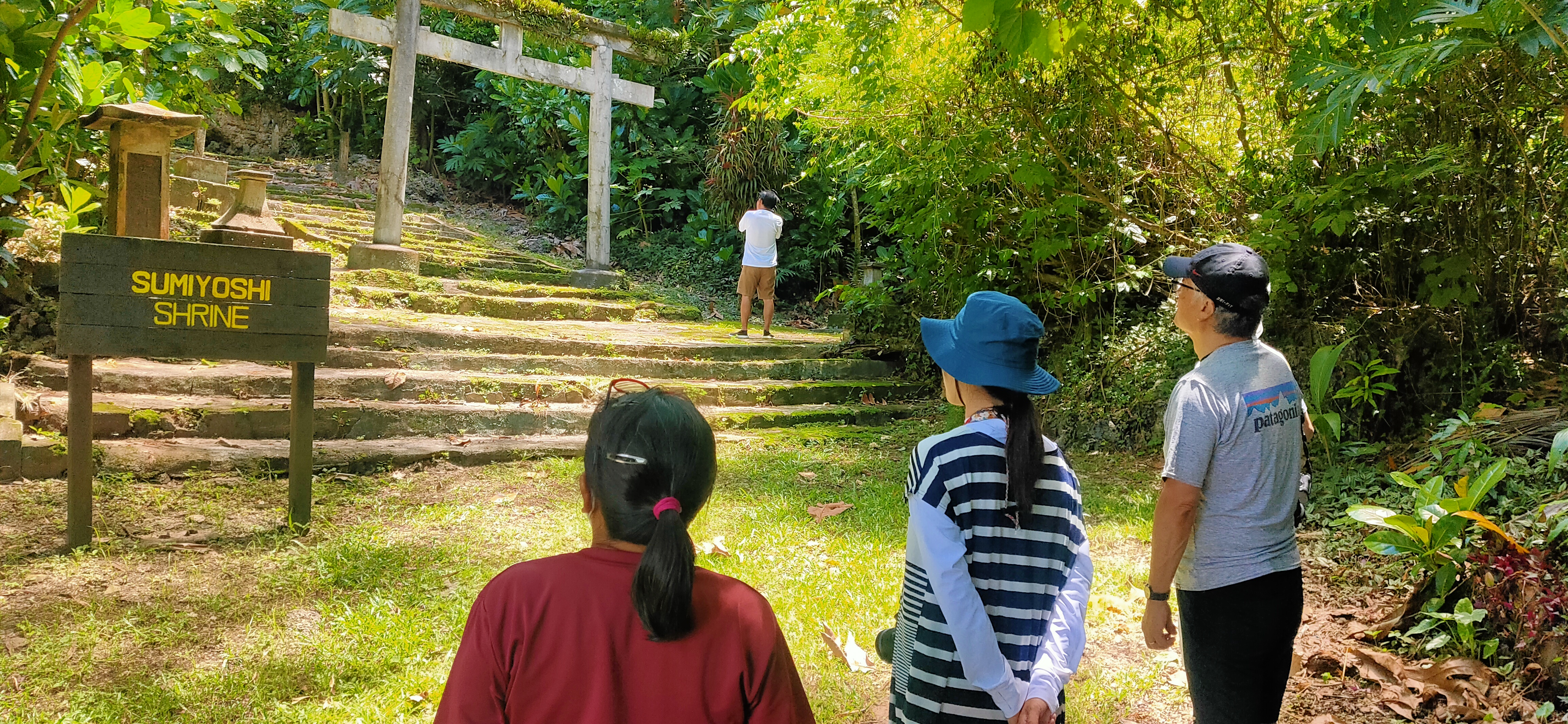 Japanese media representatives visit Sumiyoshi Shrine on Tinian on Sept. 3, 2022, as part of a media fam tour conducted by the Marianas Visitors Authority.