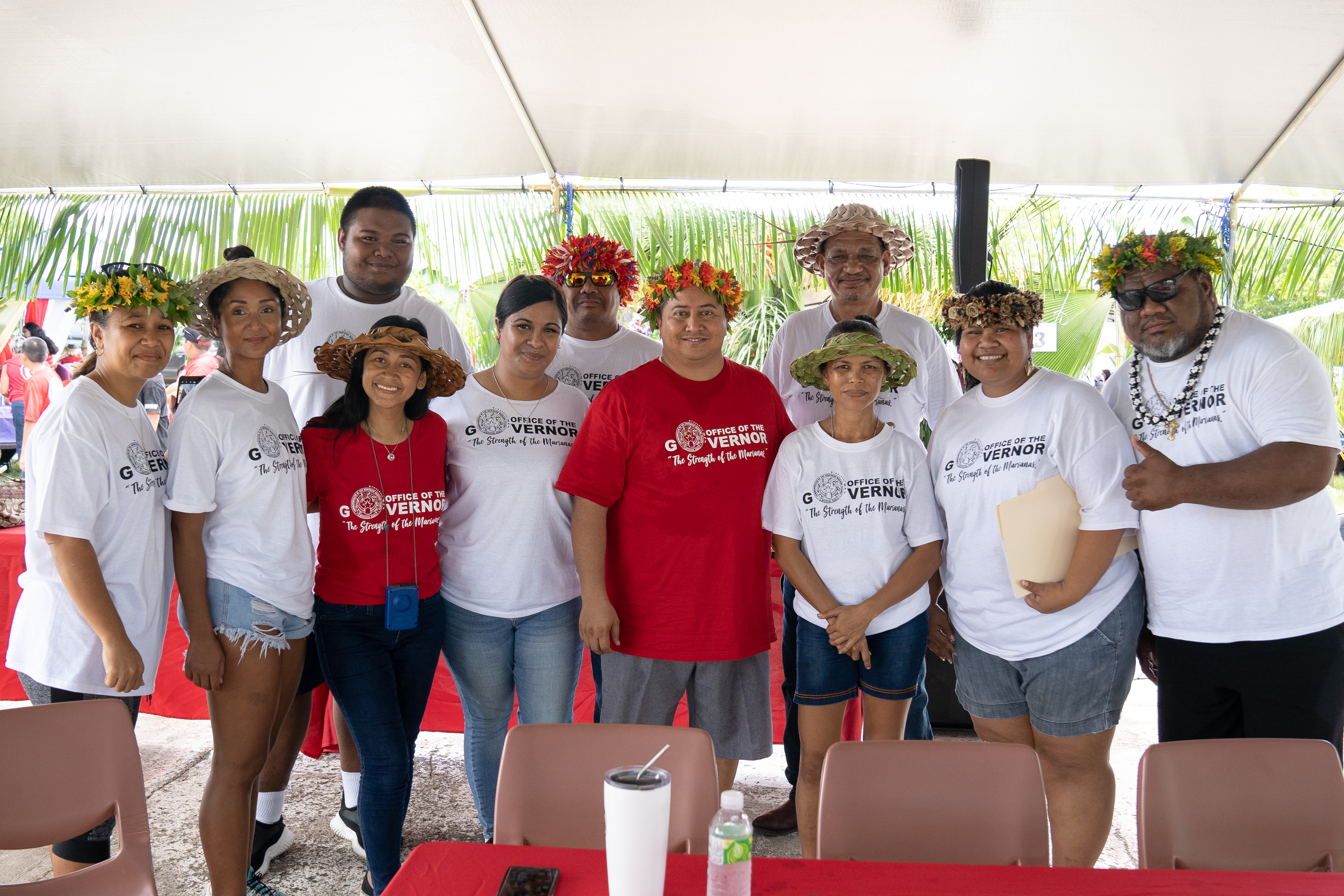 GOVERNOR Ralph DLG Torres on Saturday signed a proclamation designating September as Chamorro and Carolinian Cultural Heritage Month. The proclamation also stated that Sept. 23 will be dedicated to commemorate the 36th anniversary of the 13 fishermen lost at sea while Sept. 24 will be dedicated to Chief Aghurubw, and all other traditional Maga’låhi and Samwool. “I urge the entire CNMI community to take this opportunity to celebrate our unique cultural heritage, through our attire, music, dance, language, and traditions,” the governor said. Photo shows the governor with first lady Diann T. Torres, Executive Assistant for Carolinian Affairs John I. Tagabuel, the staff of the Indigenous Affairs Office, the Carolinian Affairs Office, other CNMI government employees, and other members of the community at the Labor Day celebration at the Garapan Fishing Base on Saturday.