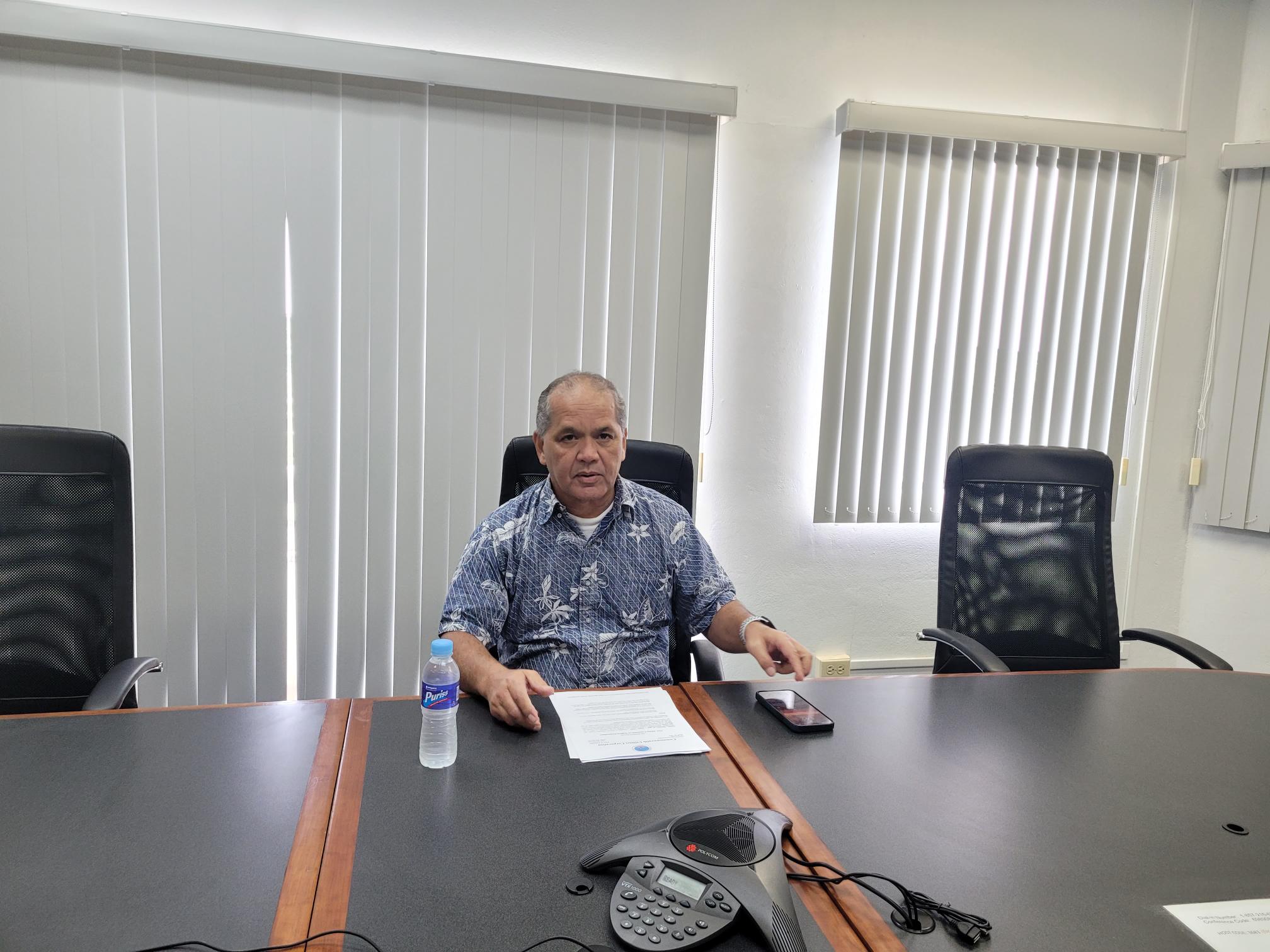 Commonwealth Utilities Corporation Executive Director Gary Camacho speaks to reporters Tuesday.