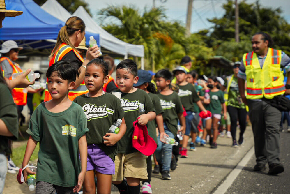 Oleai Elementary School students participate in the tsunami drill.