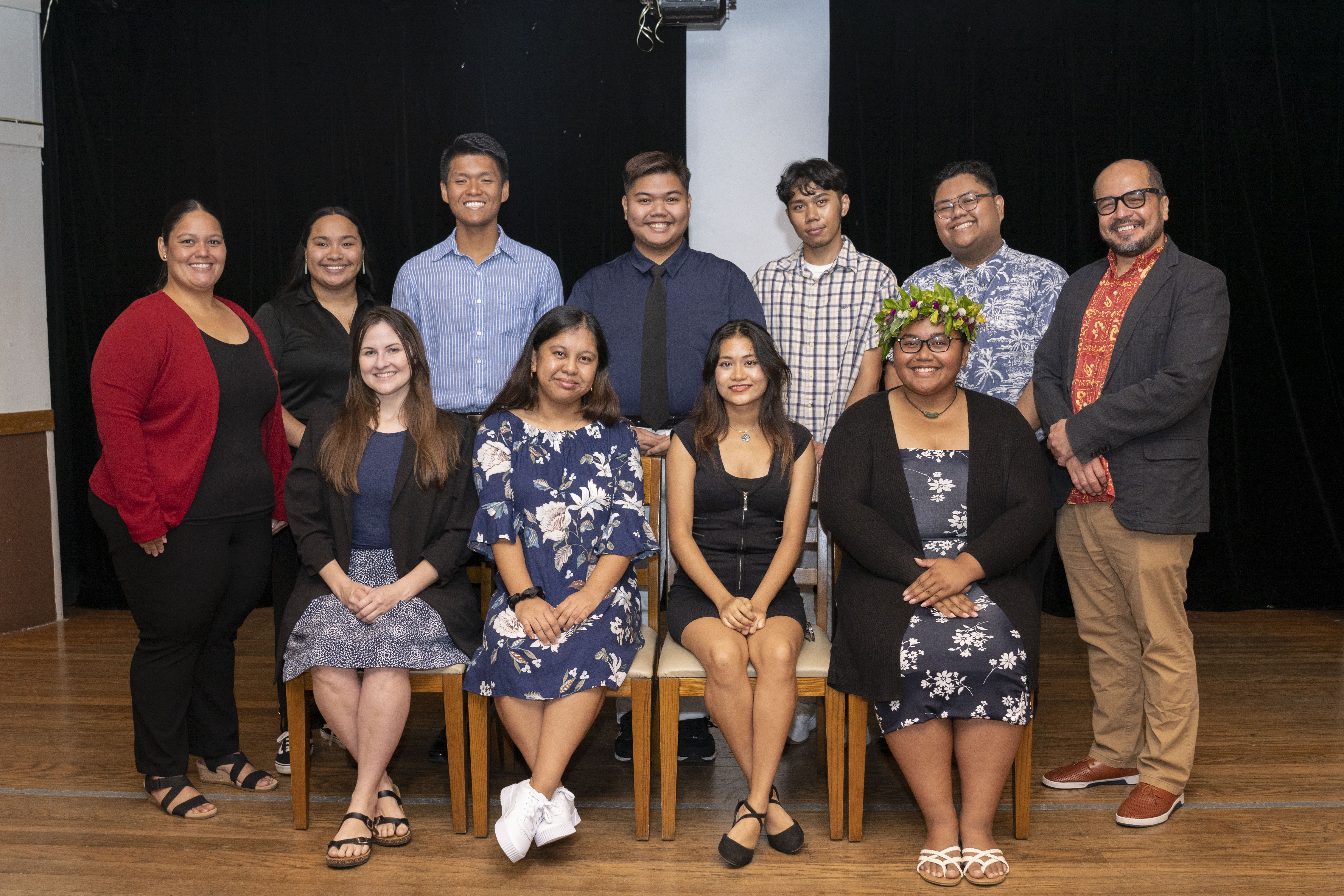 The eight student officials of the Associated Students of Northern Marianas College were sworn in Friday, Sept. 23, at the Pacific Islands Club. Standing, top row, from left, are NMC Office of Student Activities and Leadership Program Manager Alexis Cabrera-Manglona, NMC OSAL Program Coordinator Maia Pangelinan, ASNMC Secretary Daryll De Luna, ASNMC Senator Bonnie Gio Sagana, ASNMC Tinian Representative Henry Hofschneider San Nicolas Jr., ASNMC Vice President Jefferson Cunanan, and NMC President Galvin Deleon Guerrero, EdD. Seated, from left, are ASNMC Senators Jami Starling and Eloise Lopez, ASNMC President Anushi Joshi, and ASNMC Treasurer Jenara Bai.