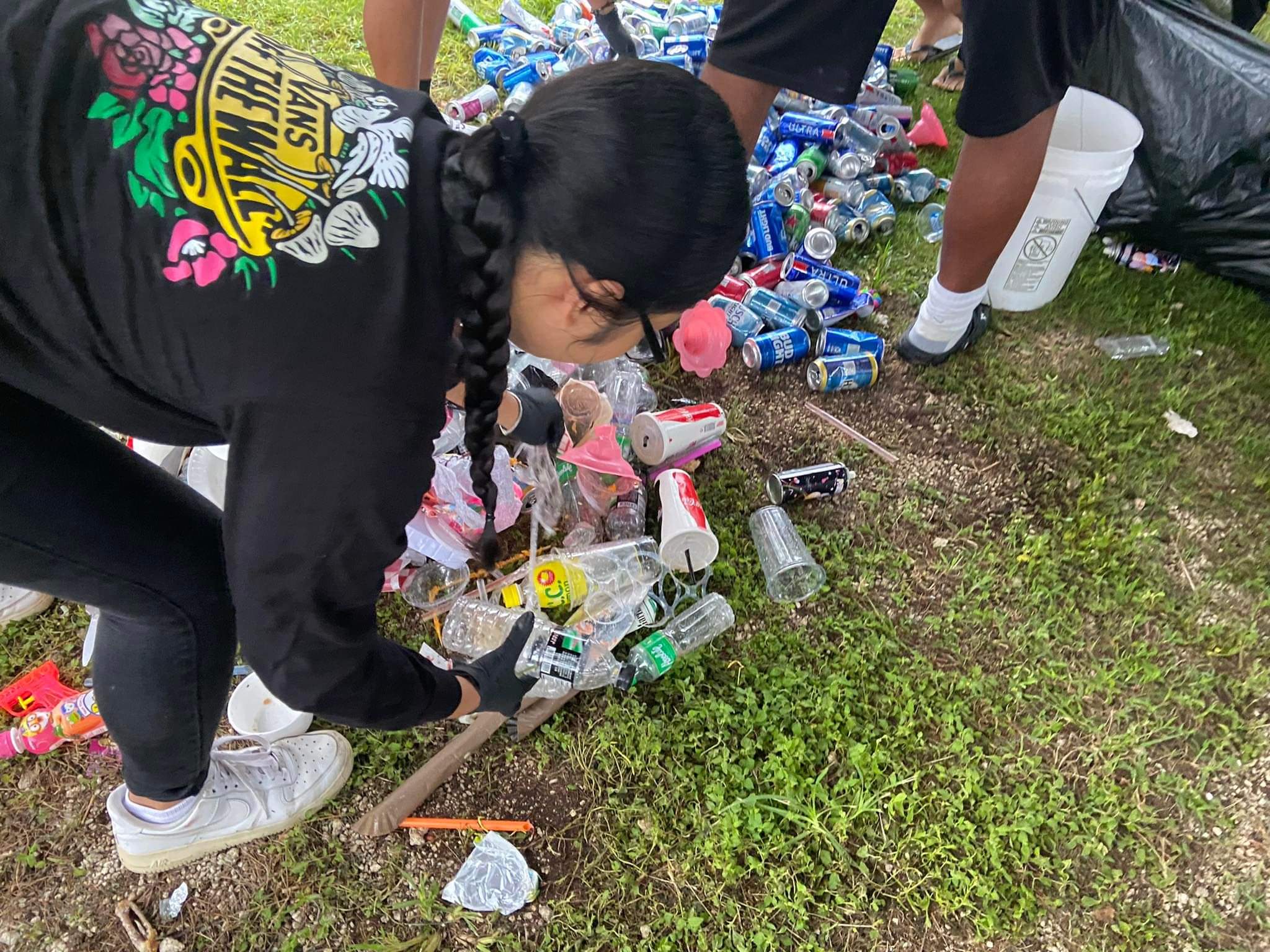 Cadets sort through the plastics and aluminum cans.