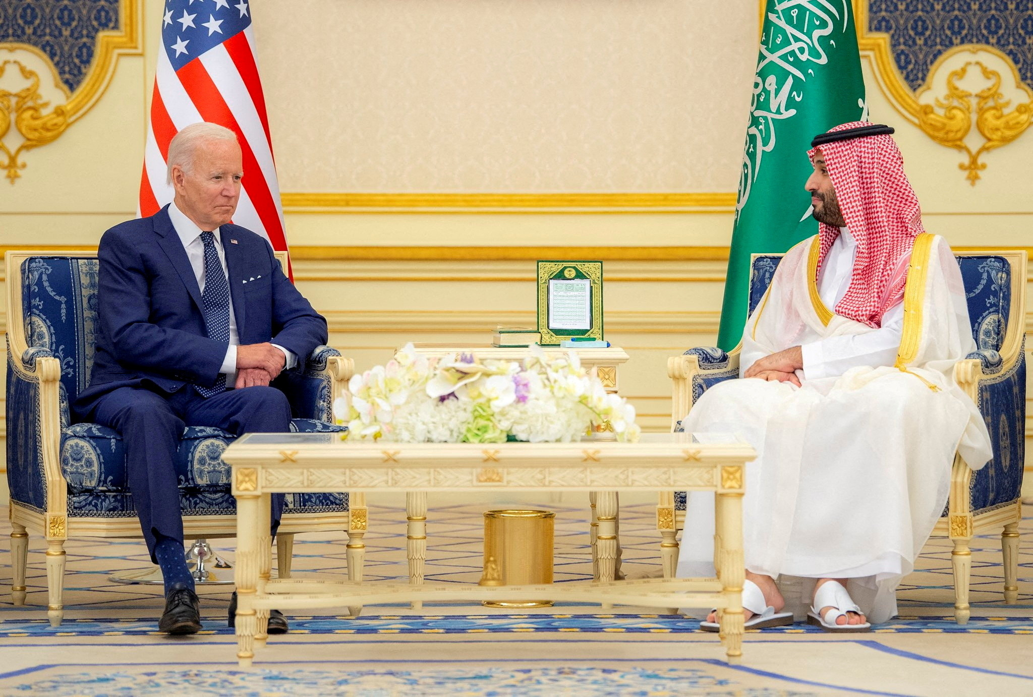 Saudi Crown Prince Mohammed bin Salman and President Joe Biden meet at Al Salman Palace in Jeddah, Saudi Arabia, July 15, 2022.