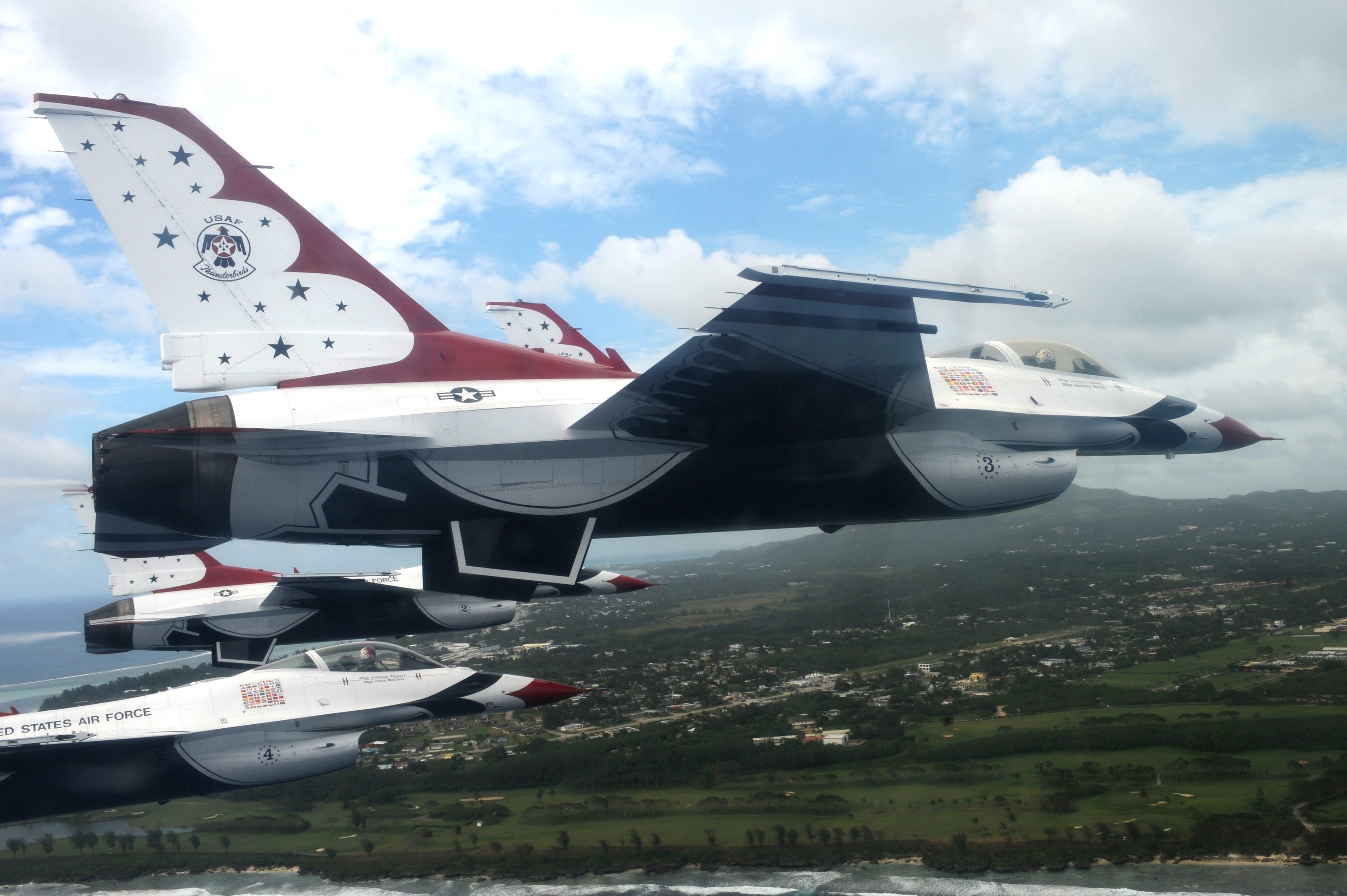 U.S. Air Force Thunderbirds fly in formation over Saipan on Oct. 6, 2009.