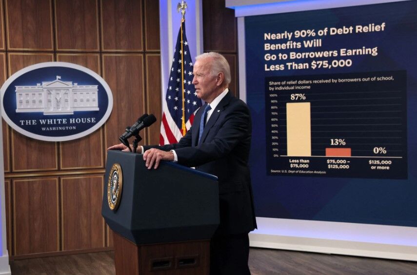 President Joe Biden delivers remarks about the student loan forgiveness program from an auditorium on the White House campus in Washington, D.C., Oct. 17, 2022.