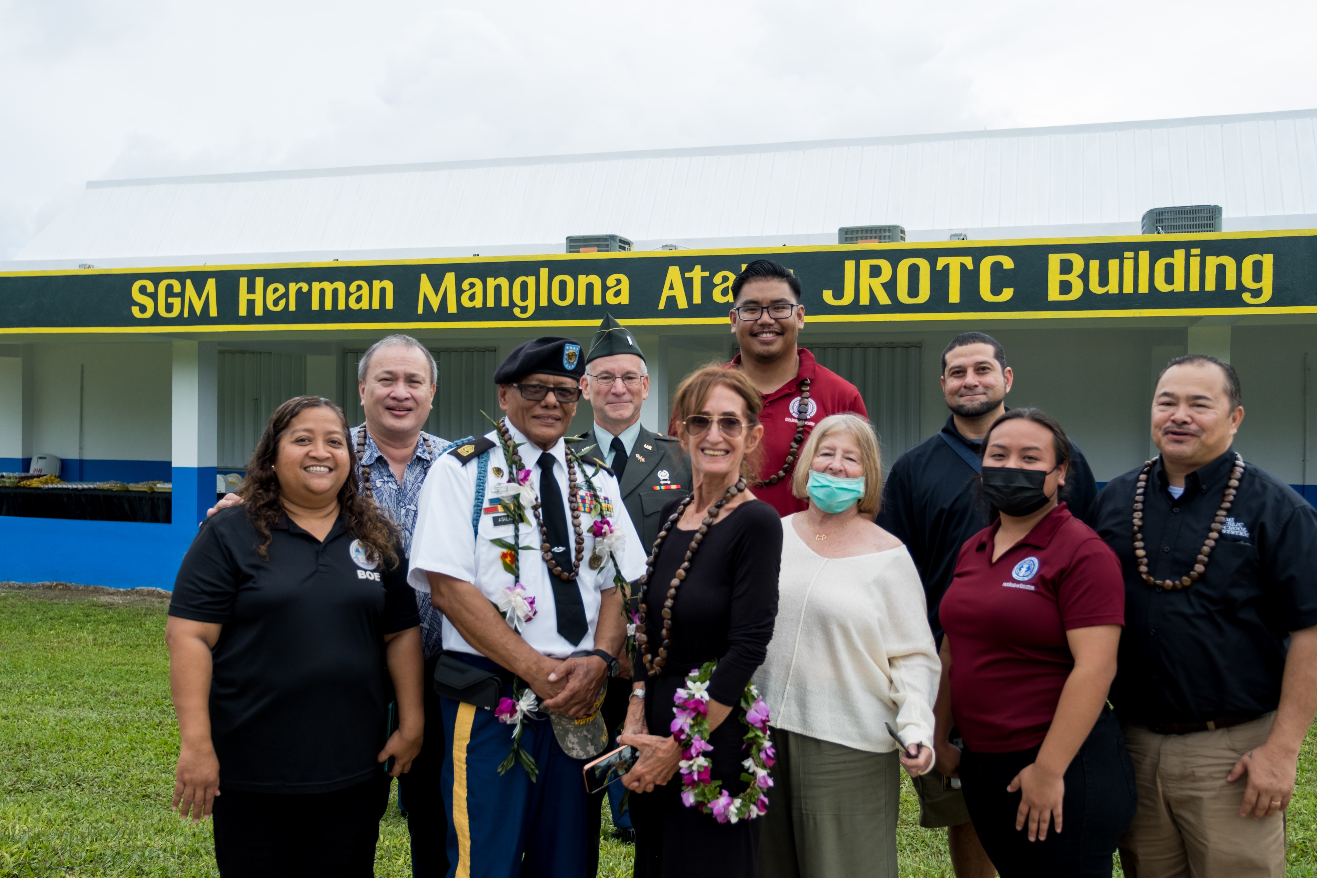 Commissioner of Education Dr. Alfred B. Ada, acting Board of Education Chairman Antonio L. Borja of Tinian, Saipan BOE Member Andrew L. Orsini, Teacher Representative Phyllis Ain, Non-Public School Representative Dr. Ronald Snyder, Dr. Rita H. Inos Junior Senior High School Principal D. Tanya King, BOE staff Valerie Malwelbug, Nikita Robert and Robert Coldeen with retired Sgt. Maj. Herman M. Atalig, the current BOE member of Rota.