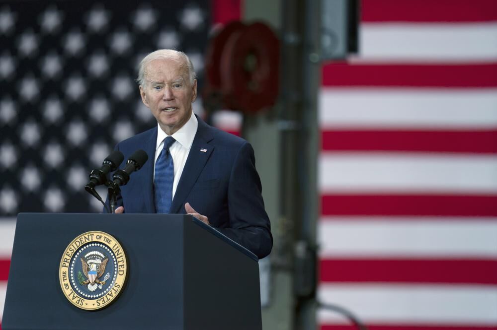 President Joe Biden speaks at the Volvo Group Powertrain Operations facility in Hagerstown, Md., Friday, Oct. 7, 2022.