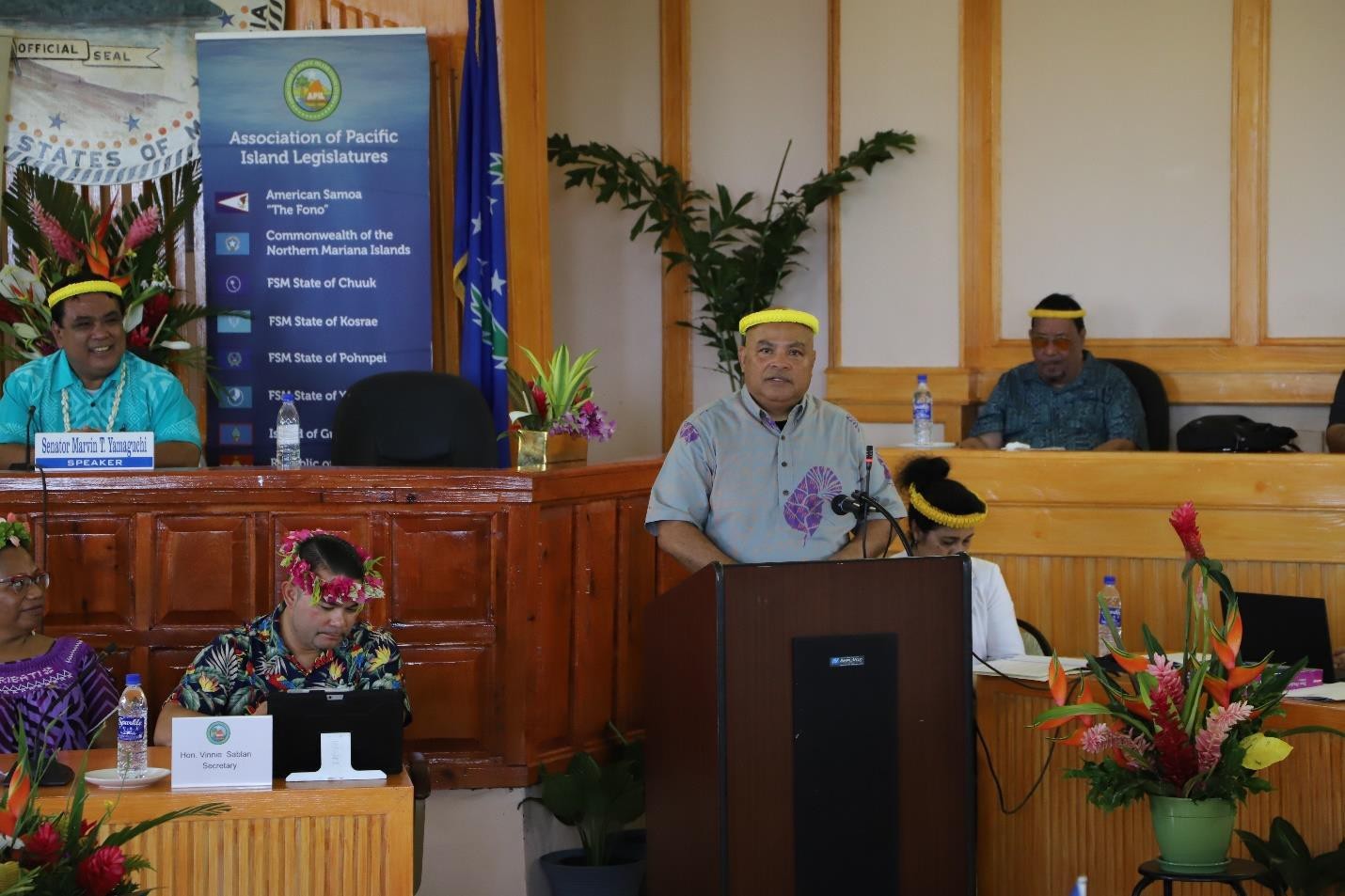 FSM President David  W. Panuelo presents his remarks at the opening ceremony for the 39th General Assembly of the Association of Pacific Island Legislatures in Pohnpei.