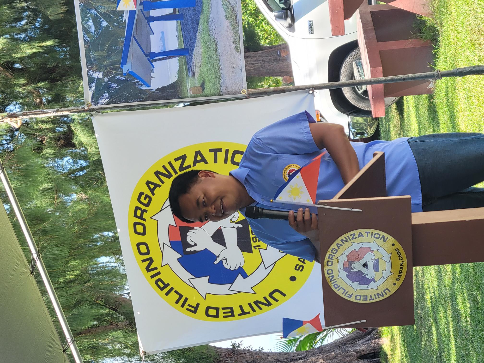 United Filipino Organization President Mar Masilungan delivers his remarks.