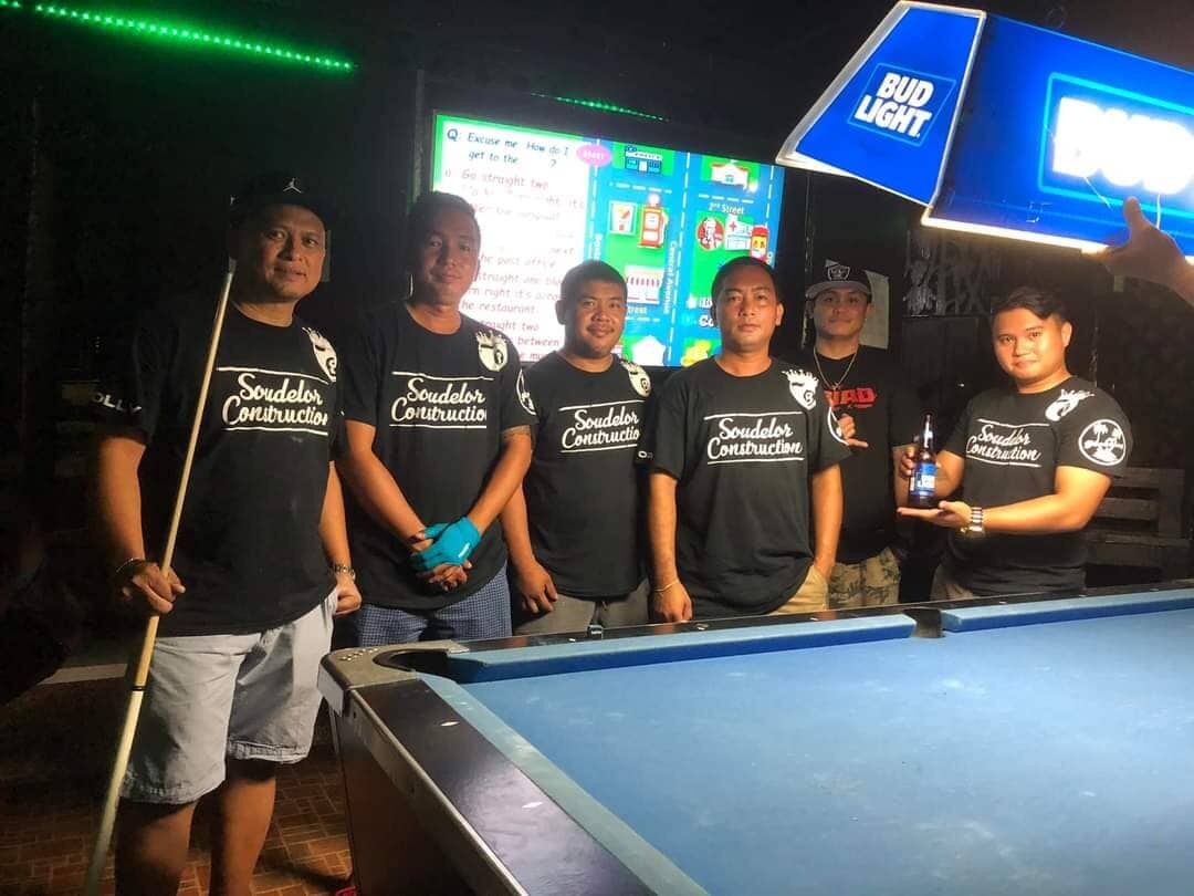 Bamboo Soudelor Construction players pose for a photo before the start of the Thursday Division championship match of the SBA Budweiser Open 8-Ball League at the New Bamboo Bar of Saipan Vegas on Thursday.