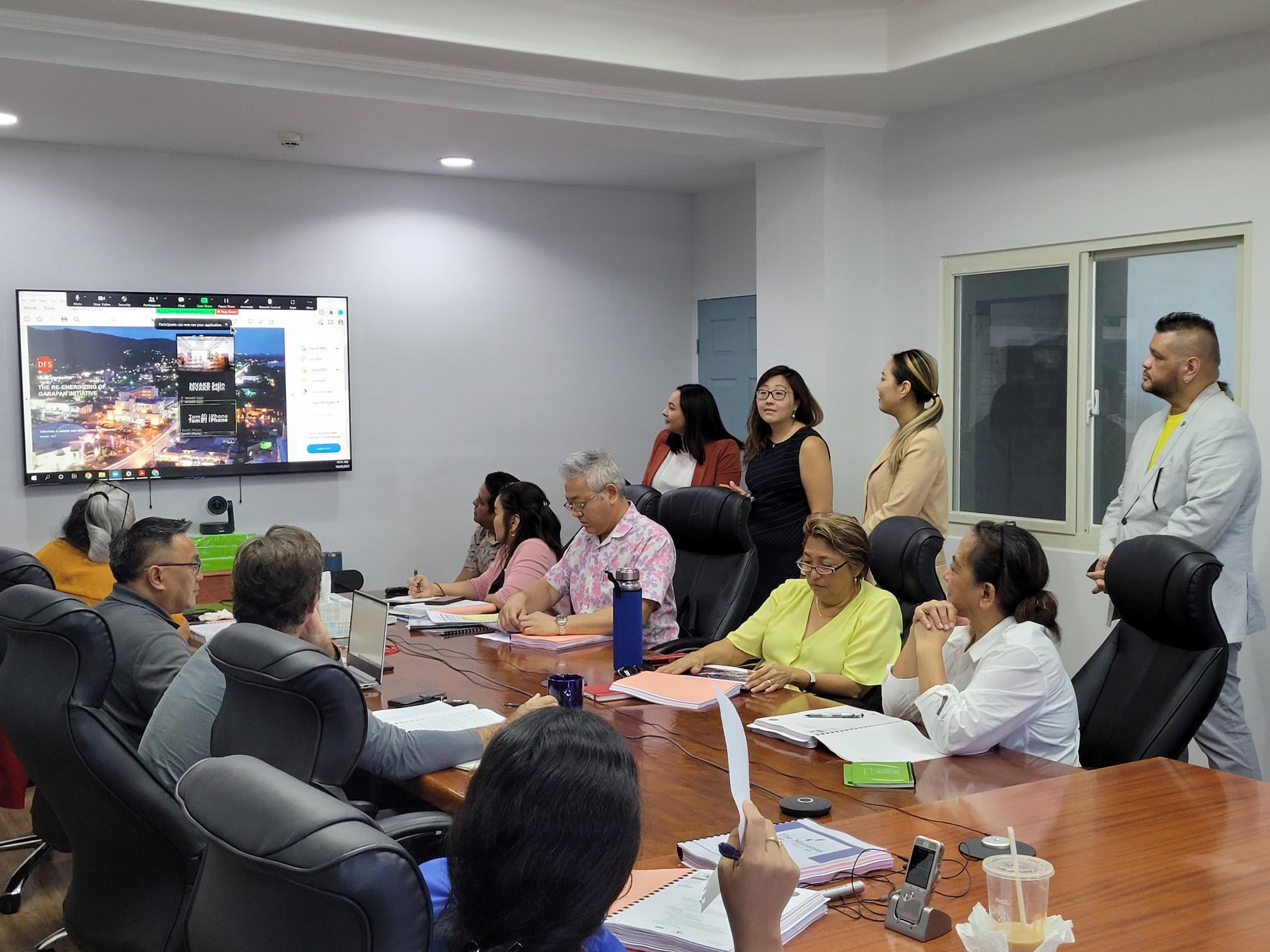 The Marianas Visitors Authority board members and management listen to DFS’ proposal to “energize” Garapan through cultural and historical demonstrations and performances.