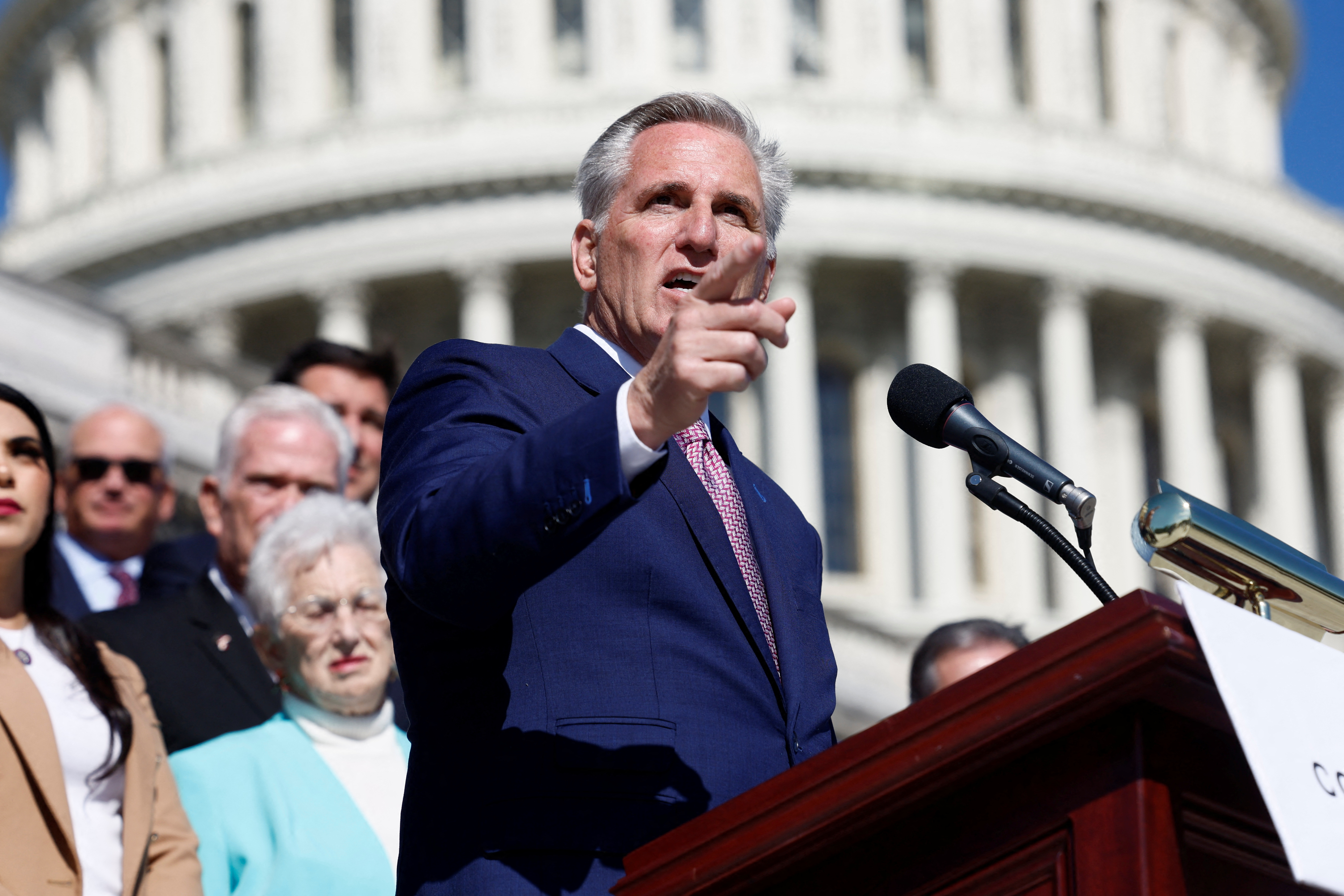 House Minority Leader Kevin McCarthy, R-Ca., speaks during a news conference about the House Republicans "Commitment to America" outside the United States Capitol in Washington, D.C., Sept. 29, 2022.