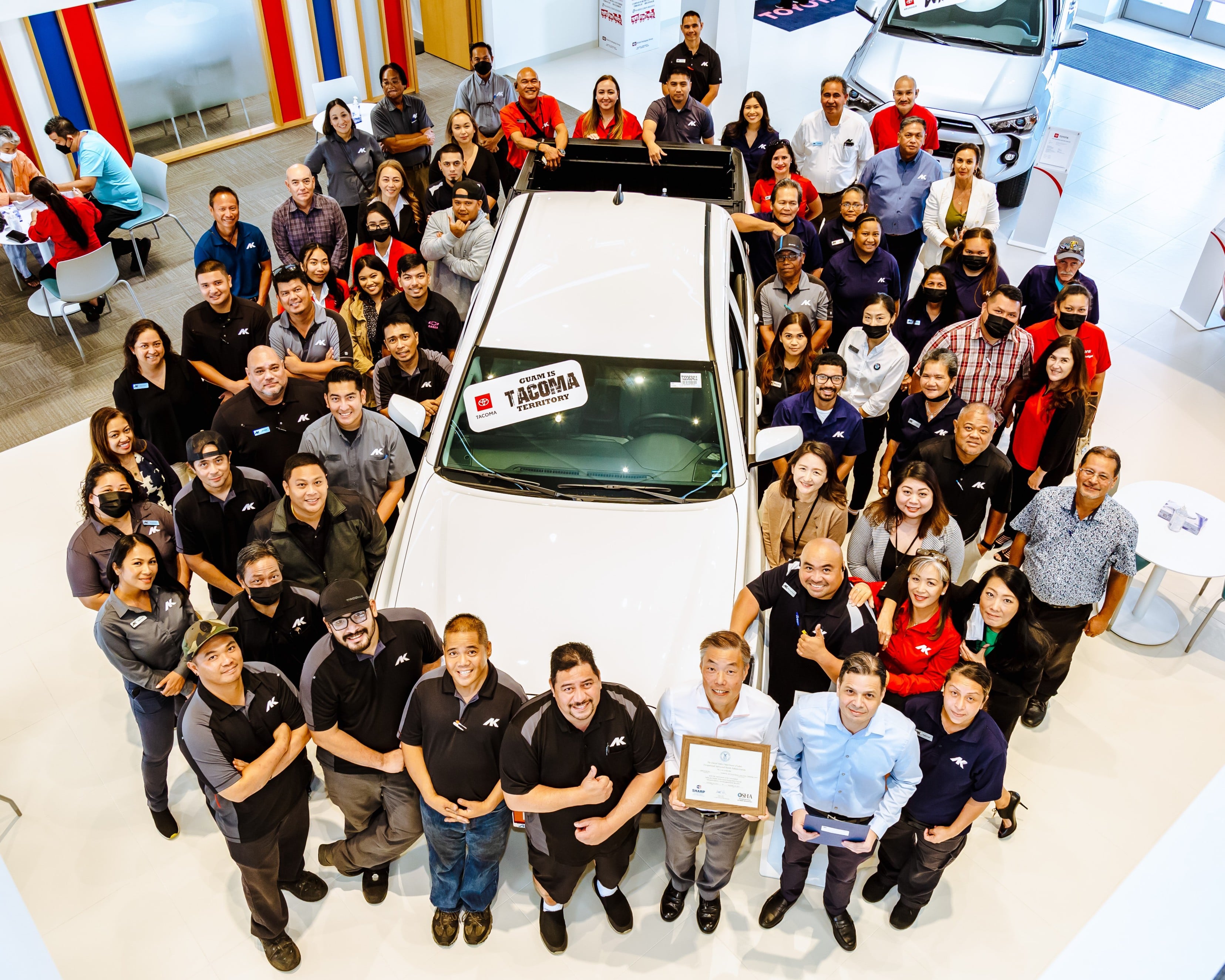 Atkins Kroll is the first organization in Guam and first automotive dealership in all of region nine to receive OSHA SHARP certification. AK President Alex Yap and AK employees received the official certificate from Guam Department of Labor during a presentation in the AK Toyota Showroom.