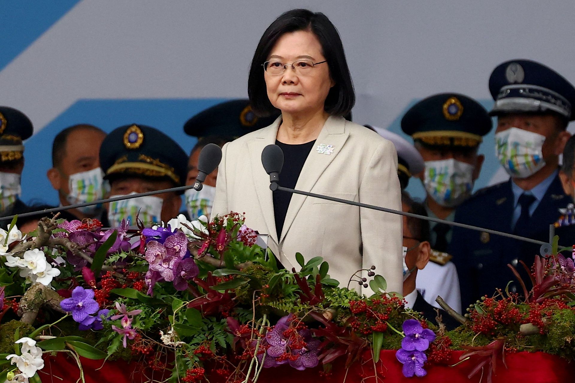 Taiwan's President Tsai Ing-wen gives a speech on National Day in Taipei, Taiwan, Oct. 10, 2022.