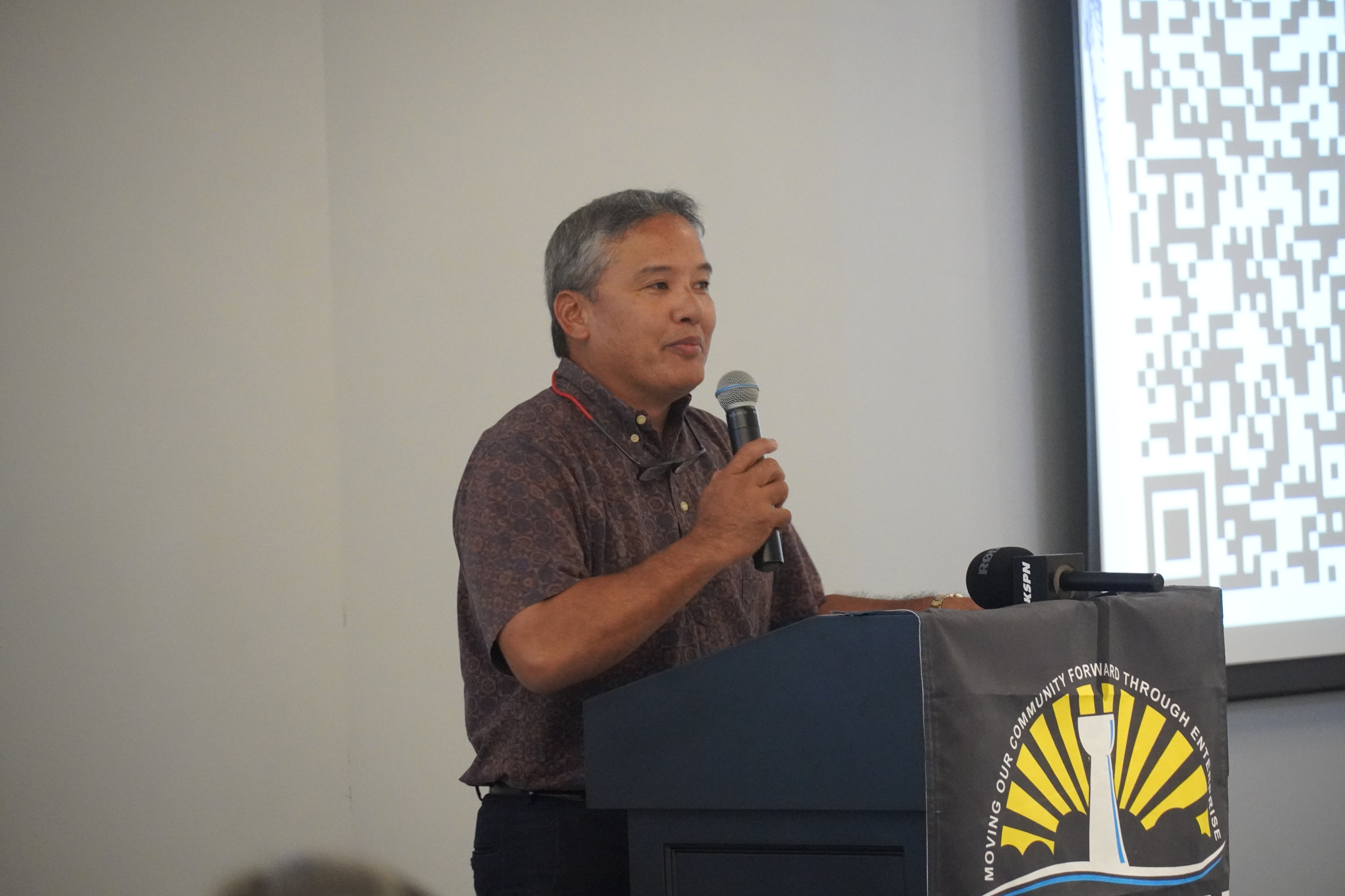 Saipan Chamber of Commerce board member Alex A. Sablan shares workforce updates with chamber members during their general membership meeting Wednesday at Kensington Hotel Saipan.