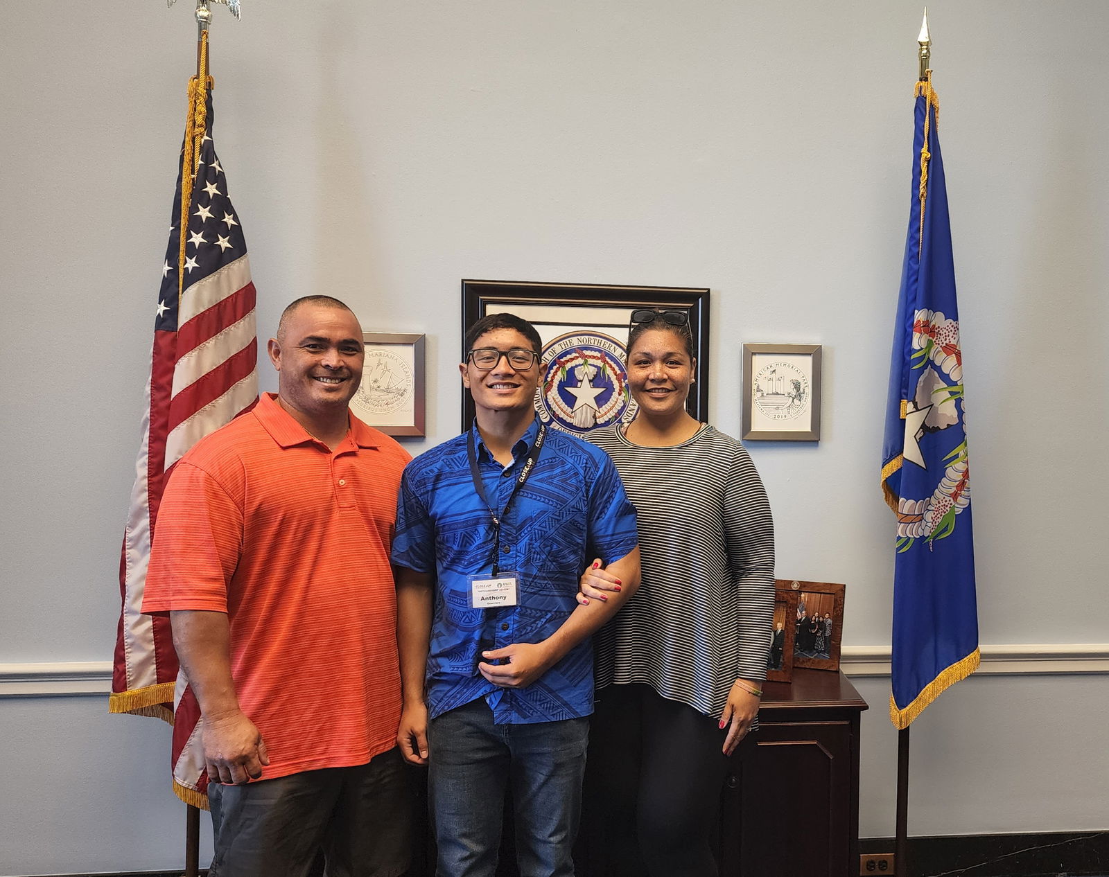 Anthony Jacob Deleon Guerrero and his parents, Audie and Alfreda, pay a visit to U.S. Congressman Gregorio Kilili Sablan's office in Washington, D.C.