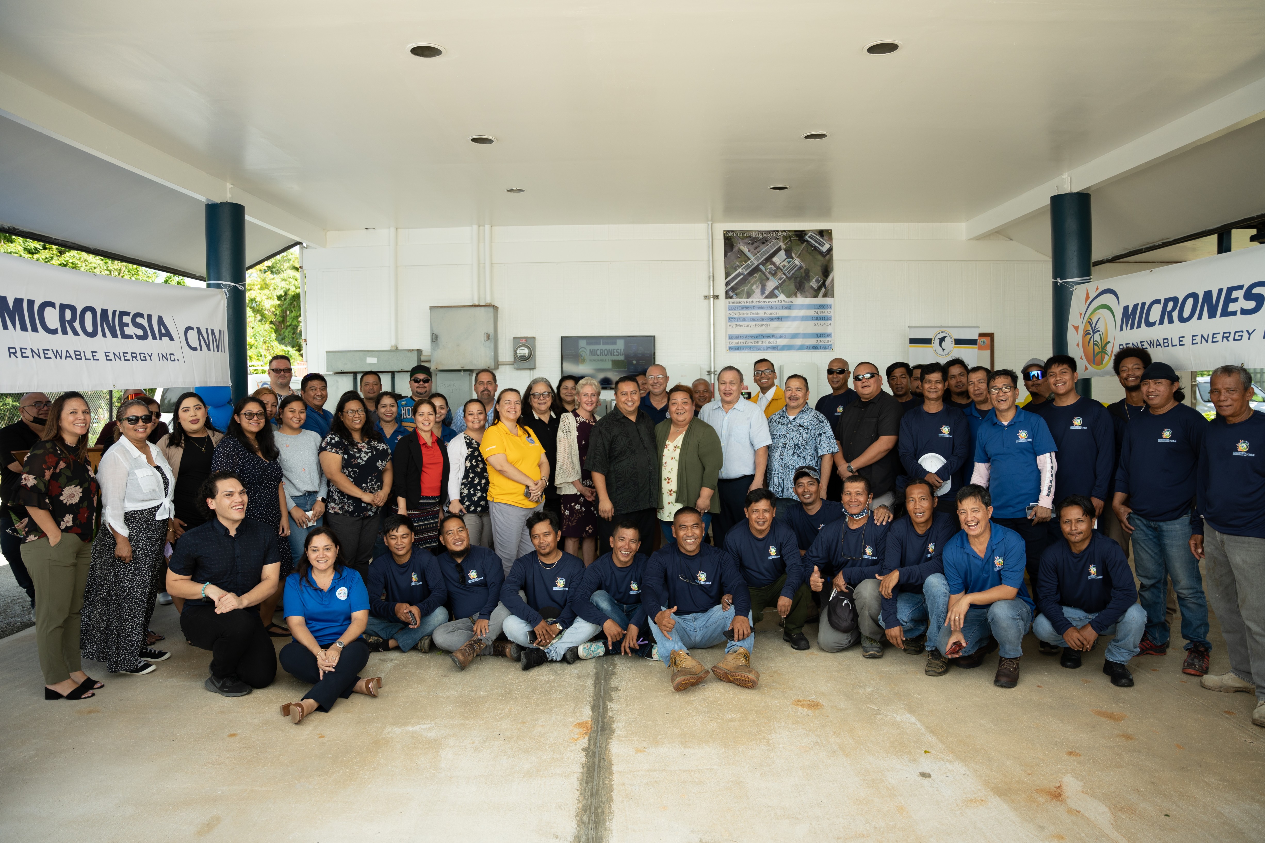 CNMI education leaders led by Board of Education Chairman Gregory Pat Borja, Board Member Andrew L. Orsini, Education Commissioner of Education Dr. Alfred B. Ada and Associate Commissioner for Administrative Services Eric Magofna join Gov. Ralph DLG Torres, Micronesia Renewable Energy Chief Operations Officer Jeffrey Voacolo and Chief Executive Officer Tracy Voacolo and their team in a ribbon-cutting ceremony Wednesday afternoon at Building F of Marianas High School.