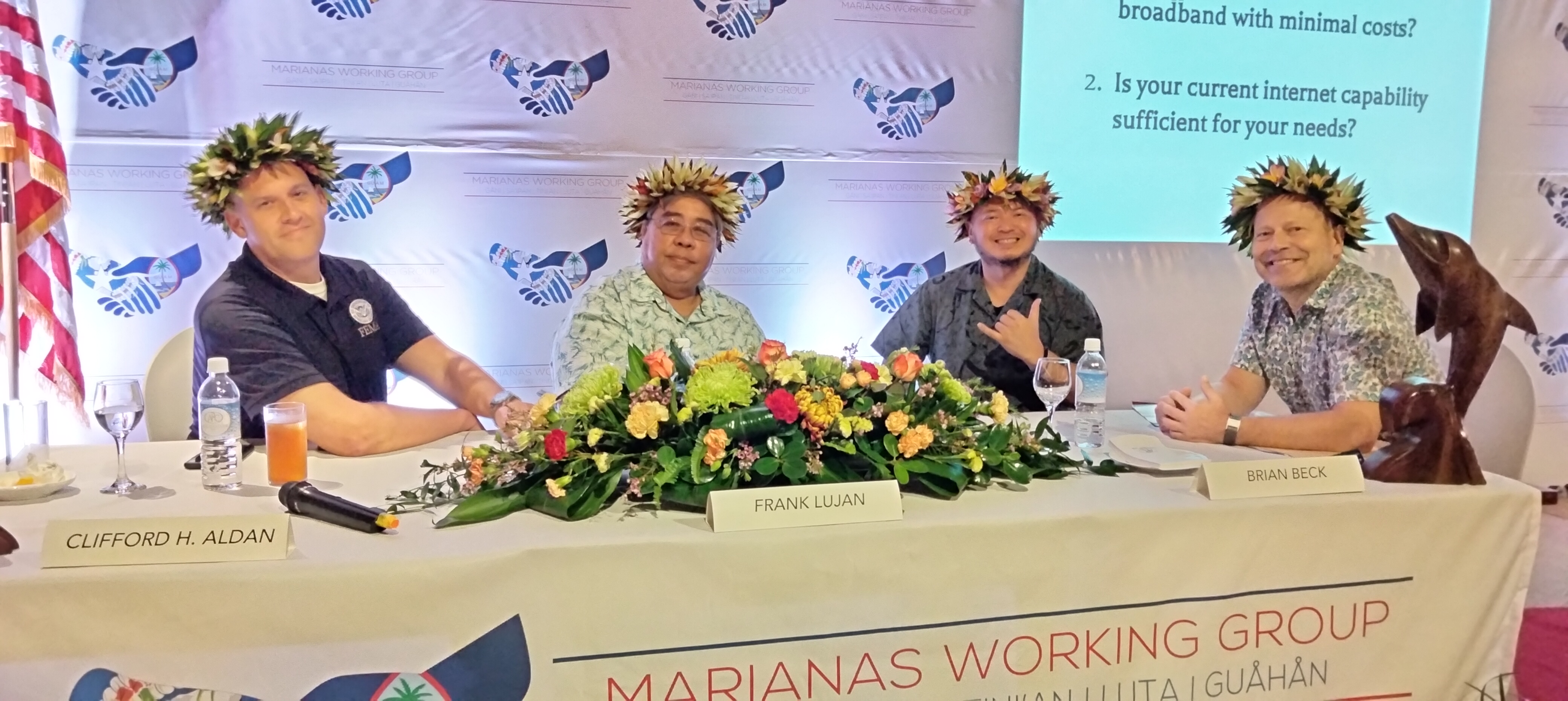 From left, Brian Beck, CNMI’s FEMA integration team lead; Frank Lujan, chief of technology officer of the government of Guam; Clifford Aldan, chief information officer for the CNMI Department of Finance; and Peter Dresslar, senior advisor, broadband and digital equity of the CNMI Office of Planning Development.
