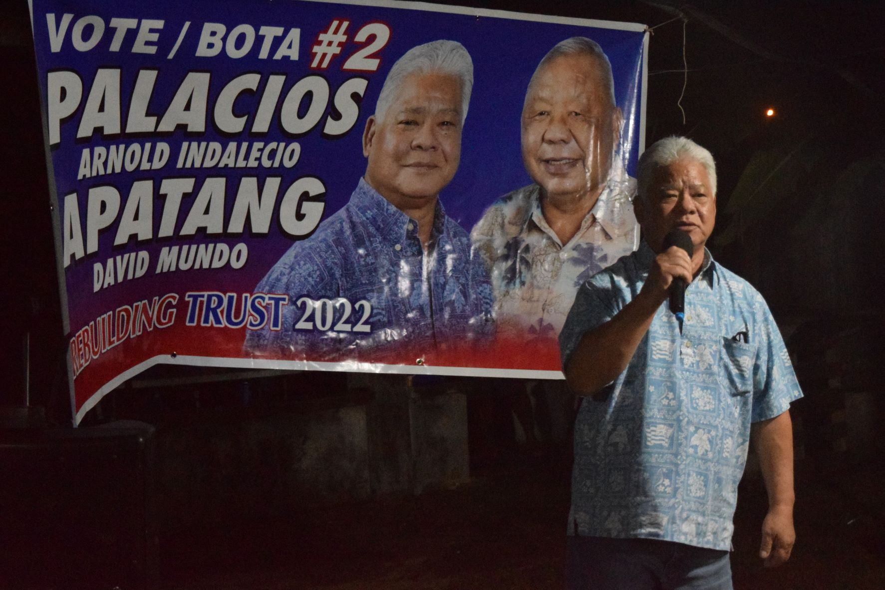 Lt. Gov. Arnold I. Palacios delivers a speech during a campaign event in Dandan last week.