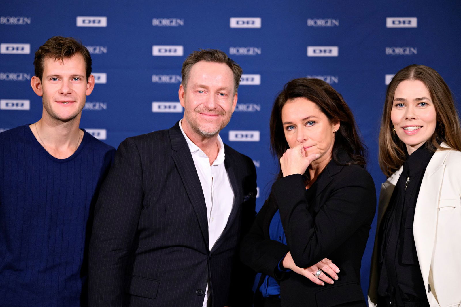 Danish actor Simon Bennebjerg, screenwriter Adam Price, actors Sidse Babett Knudsen and Birgitte Hjort Sorensen attend the photocall of the TV series Borgen at DR or the Danish Broadcasting Corporation in Copenhagen, Denmark, Feb. 2, 2022.