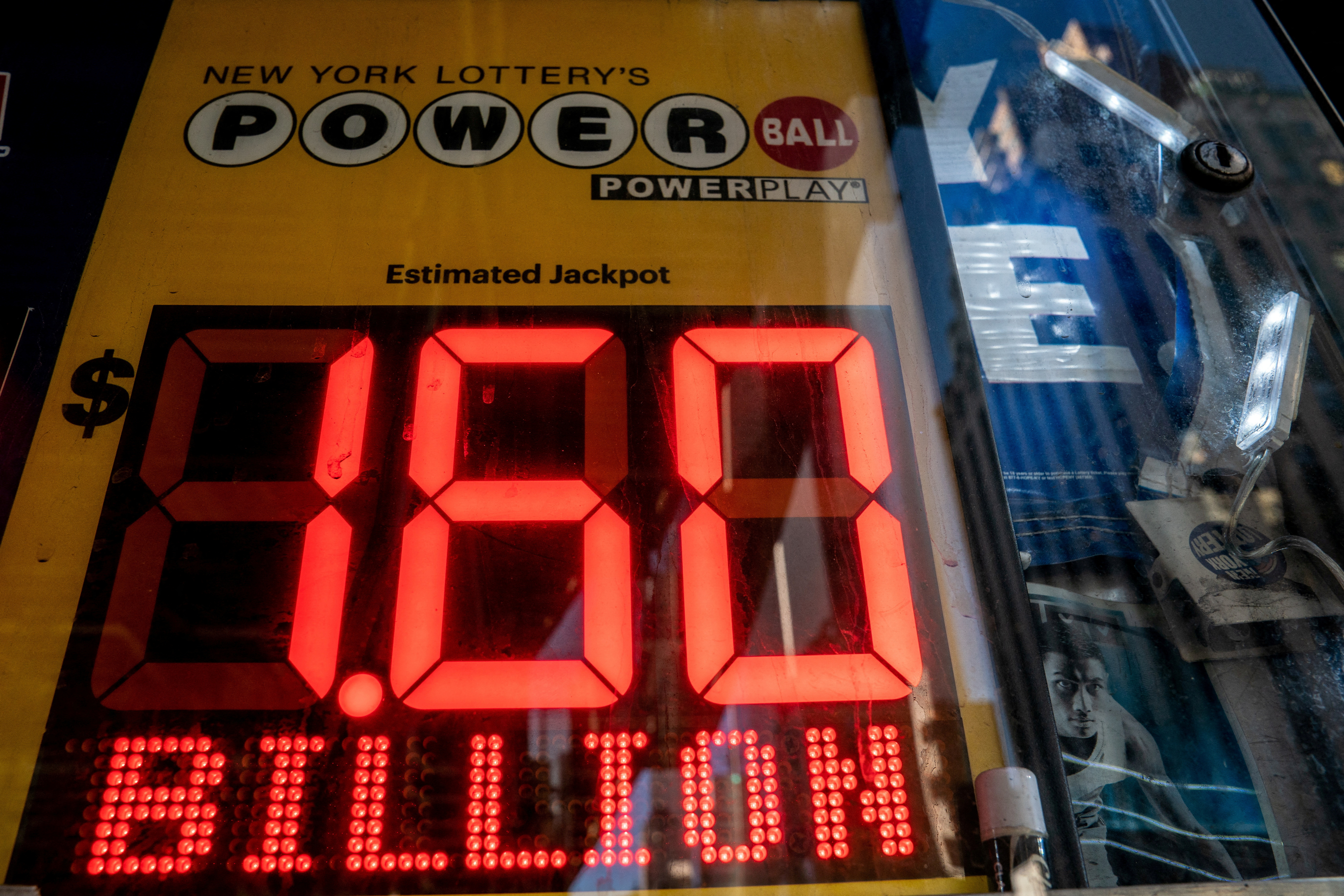 A digital billboard advertising Powerball’s Jackpot of $1.6 billion is displayed in New York City, Nov. 4, 2022.