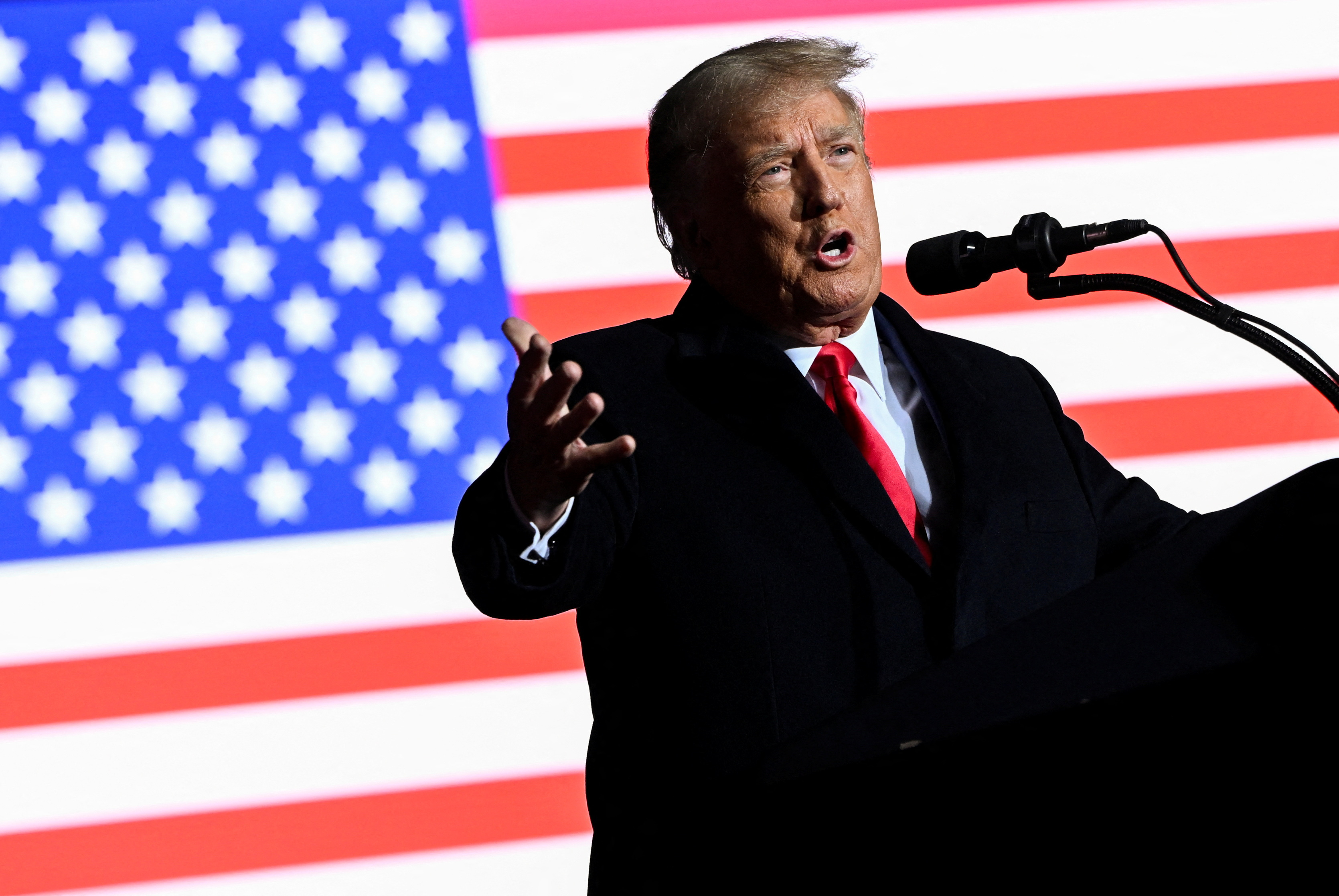 Former President Donald Trump speaks at a rally to support Republican candidates ahead of midterm elections, in Dayton, Ohio, Nov. 7, 2022.