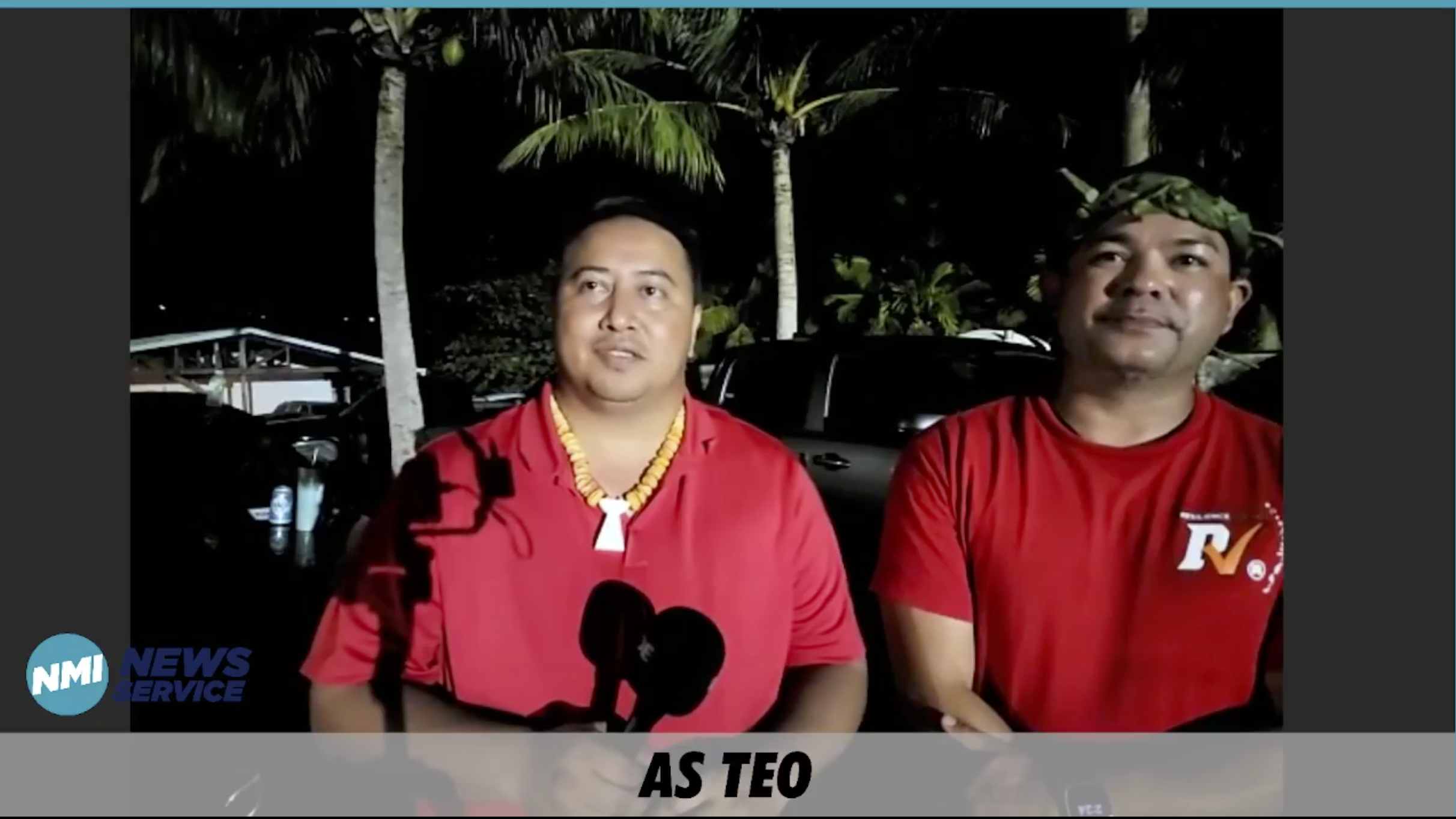 Gov. Ralph DLG Torres and Senate Floor Leader Vinnie F. Sablan are interviewed by NMI News Service in As Teo on runoff election night.