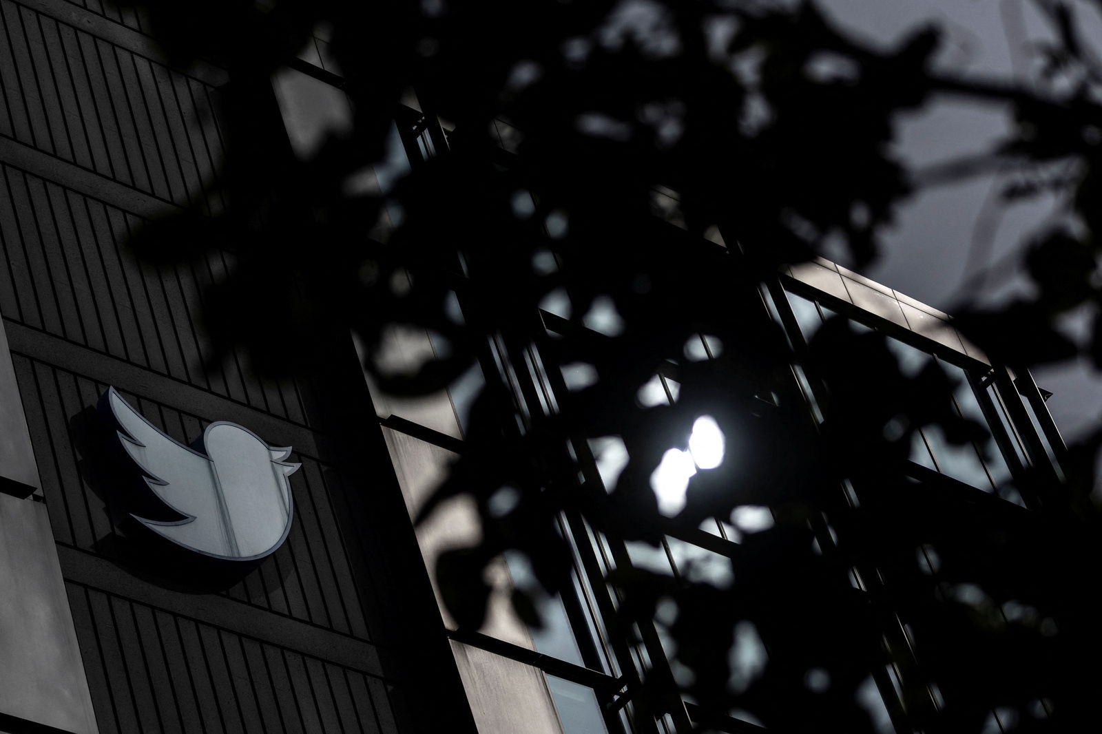 A view of the Twitter logo at its corporate headquarters in San Francisco, California, Oct. 28, 2022.
