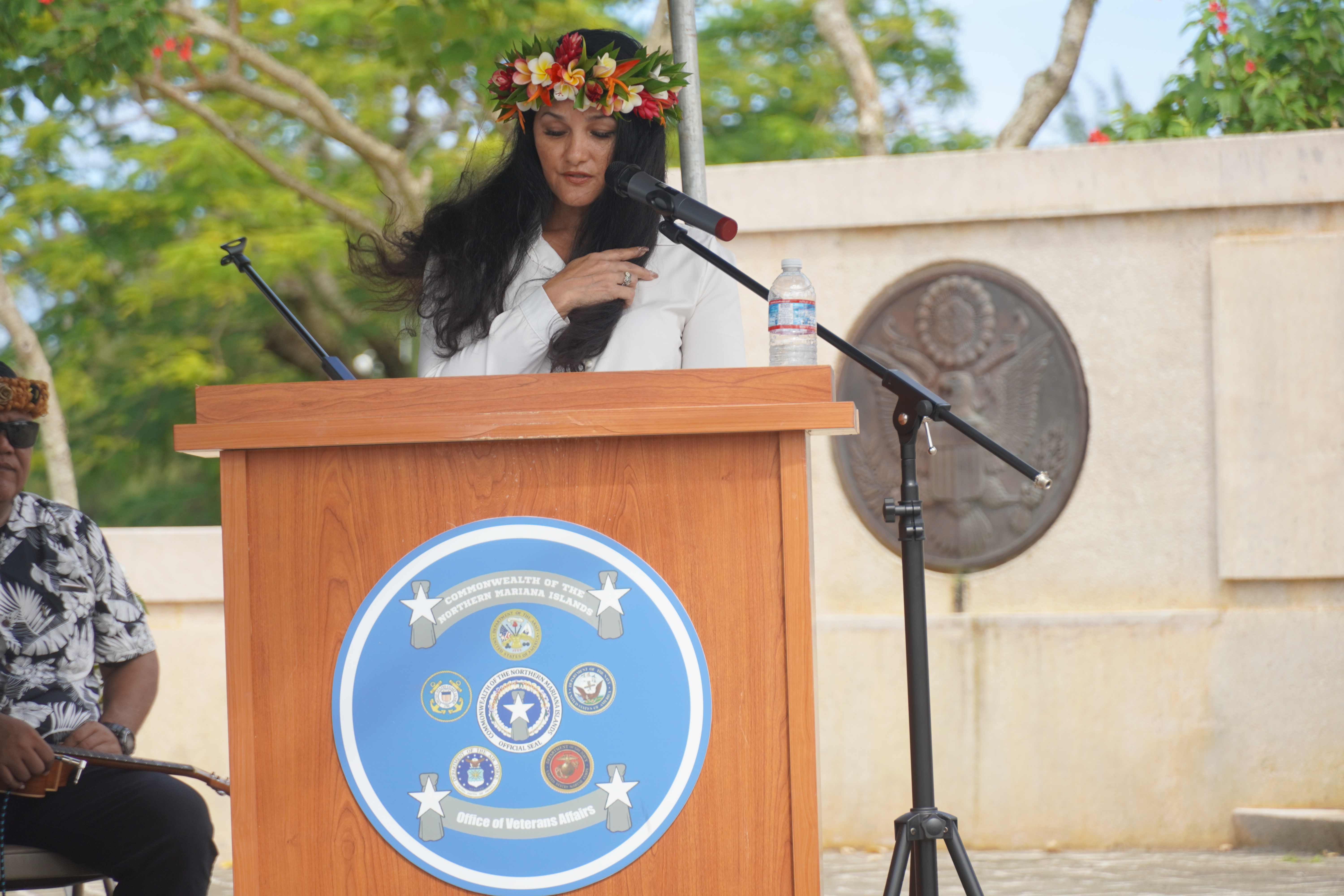 Office of Veterans Affairs Executive Officer Marie Salas-Igitol delivers the opening remarks.