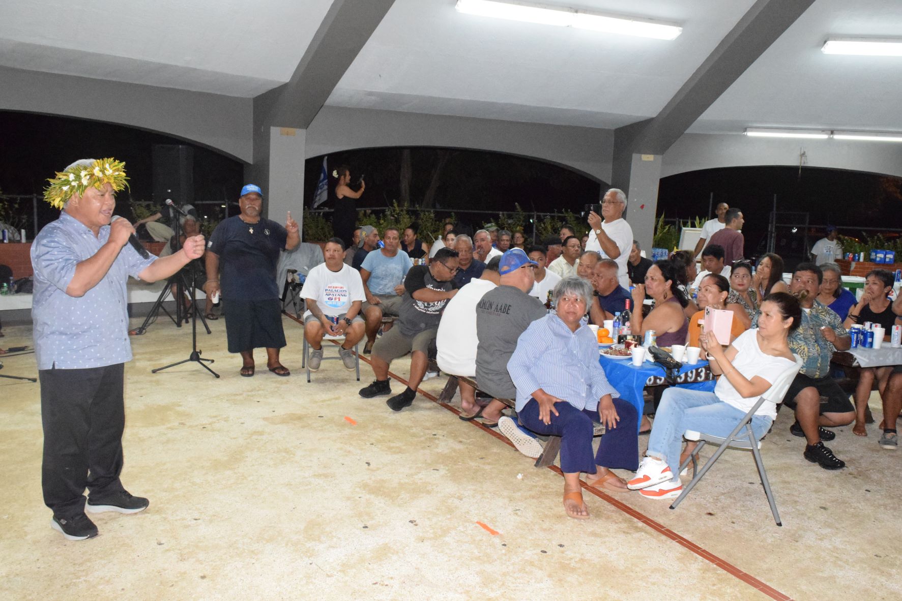 Independent gubernatorial candidate Lt. Gov. Arnold I. Palacios delivers a  speech at Garapan Central Park while he and supporters wait for the announcement of the unofficial election results early Saturday morning.