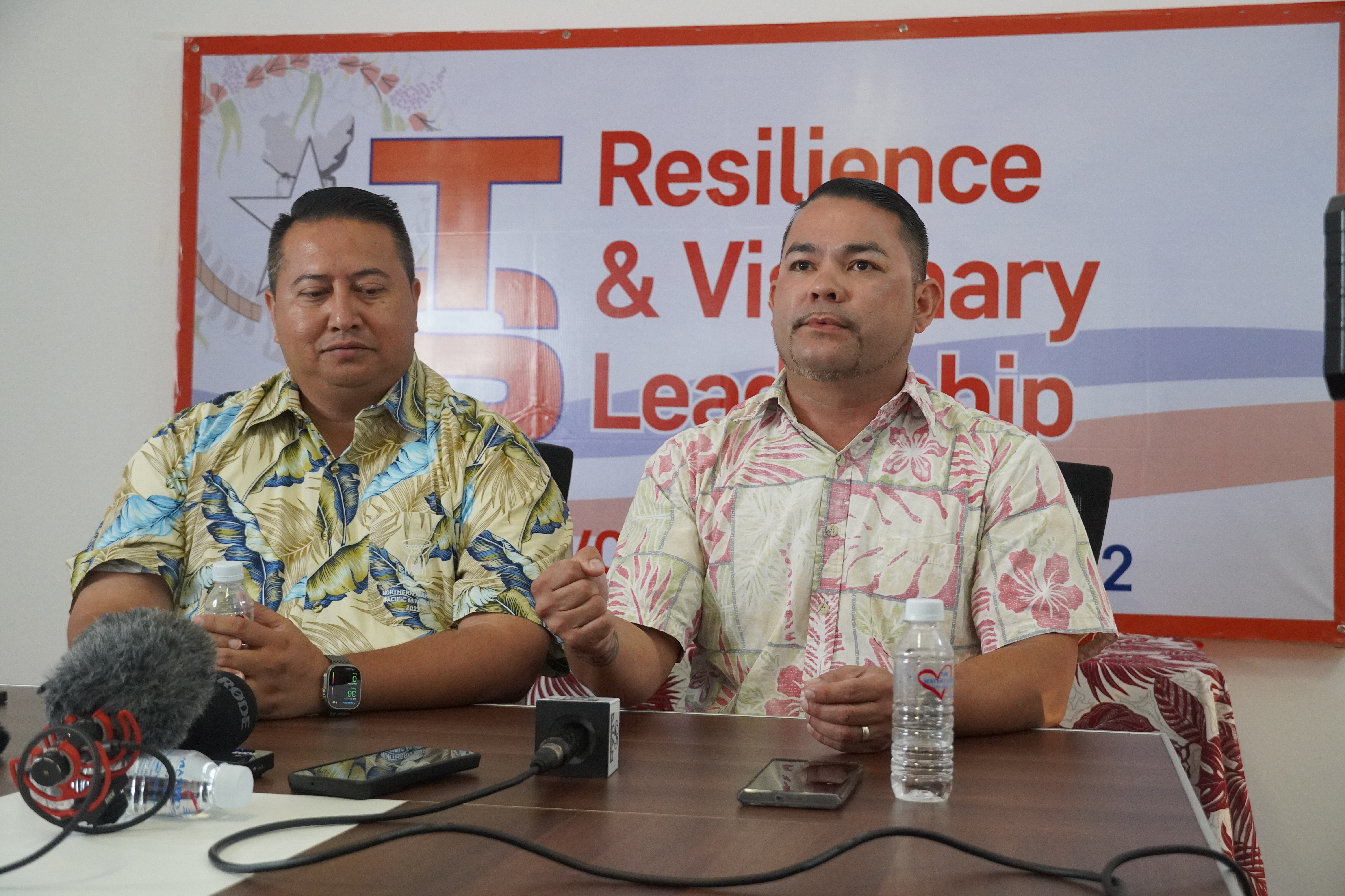 Republican Gov. Ralph DLG Torres and his running mate Sen. Floor Leader Vinnie F. Sablan hold a press conference at the GOP headquarters in Garapan late Thursday afternoon.