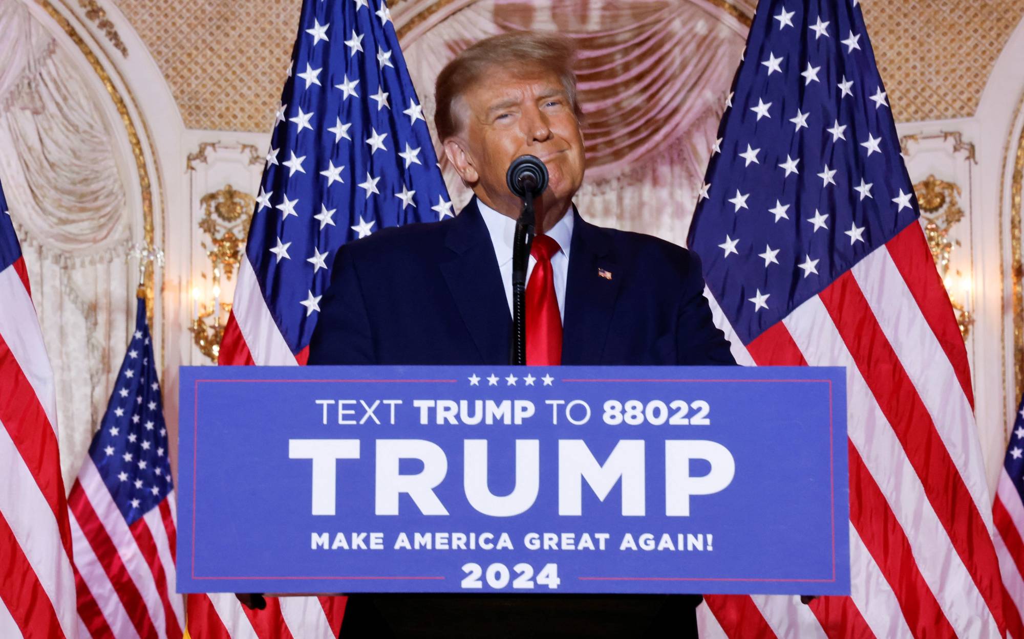 Former President Donald Trump, speaking at his Mar-a-Lago estate in Palm Beach, Florida, on Tuesday, announces that he will once again seek the presidency.