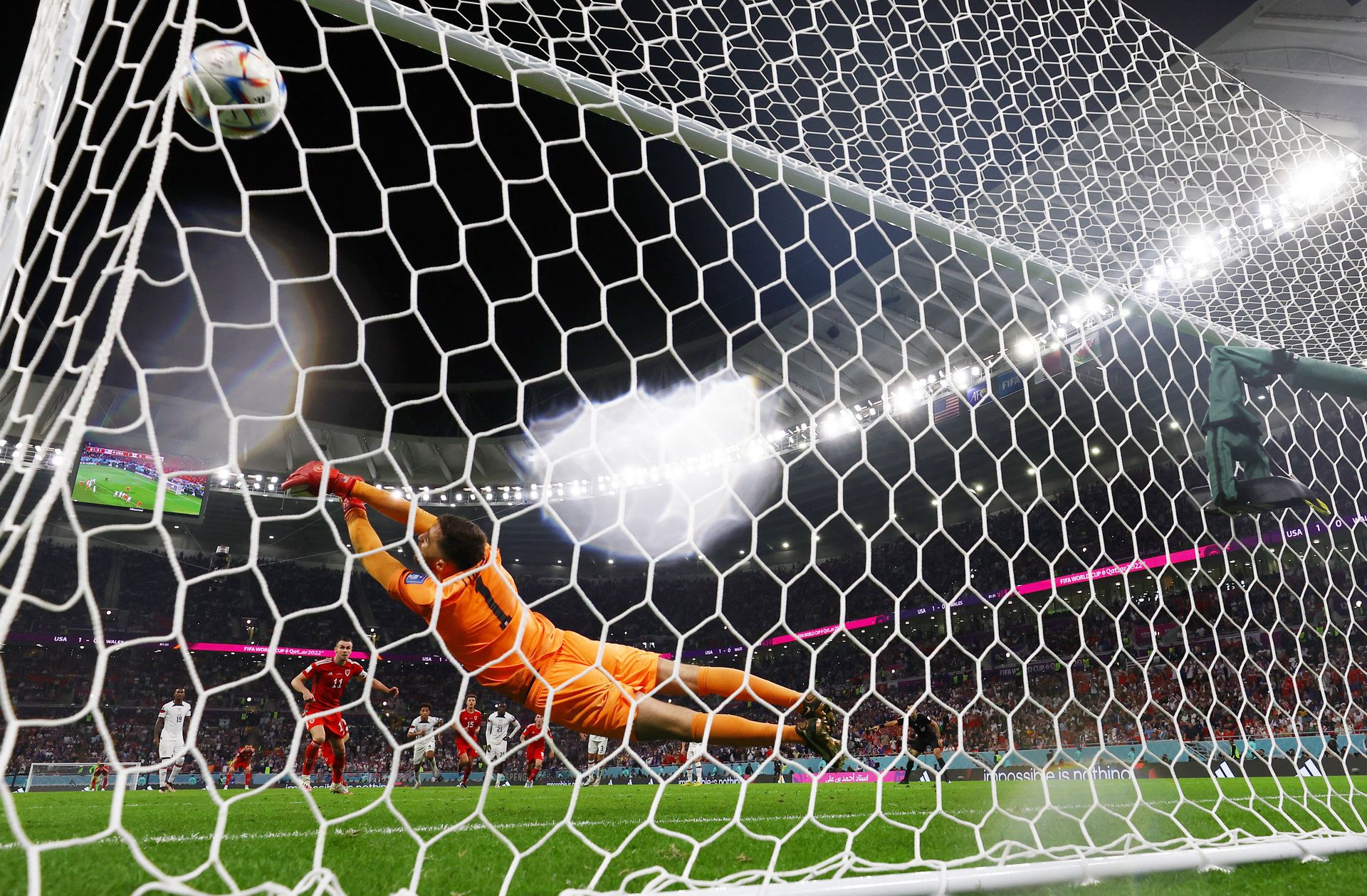 Wales' Gareth Bale scores their first goal past Matt Turner of the U.S. from the penalty spot at the Ahmad Bin Ali Stadium, on Al Rayyan, Qatar on Nov. 21, 2022.