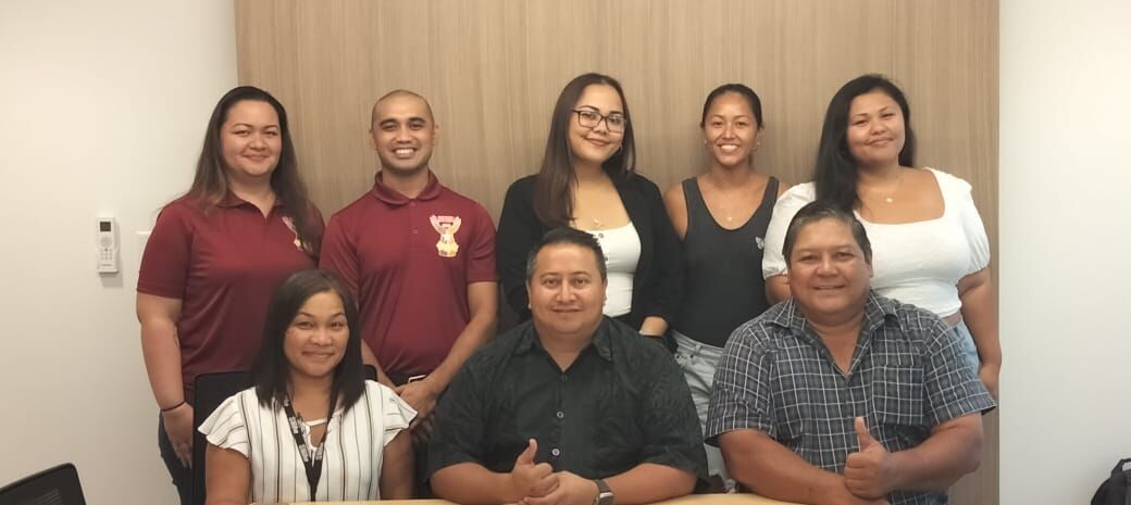 Standing, from left, MANGO volunteers Shawna Babauta, Franco Santos, Saipan Chamber of Commerce Executive Director Kimberly Camacho, Start Up business owners Ashley Pangelinan and Tiara Deleon Guerrero. Seated, from left, Bank of Saipan Loan Manager Karen Kalen, Gov. Ralph DLG Torres and Department of Lands and Natural Resources Secretary Anthony Benavente.