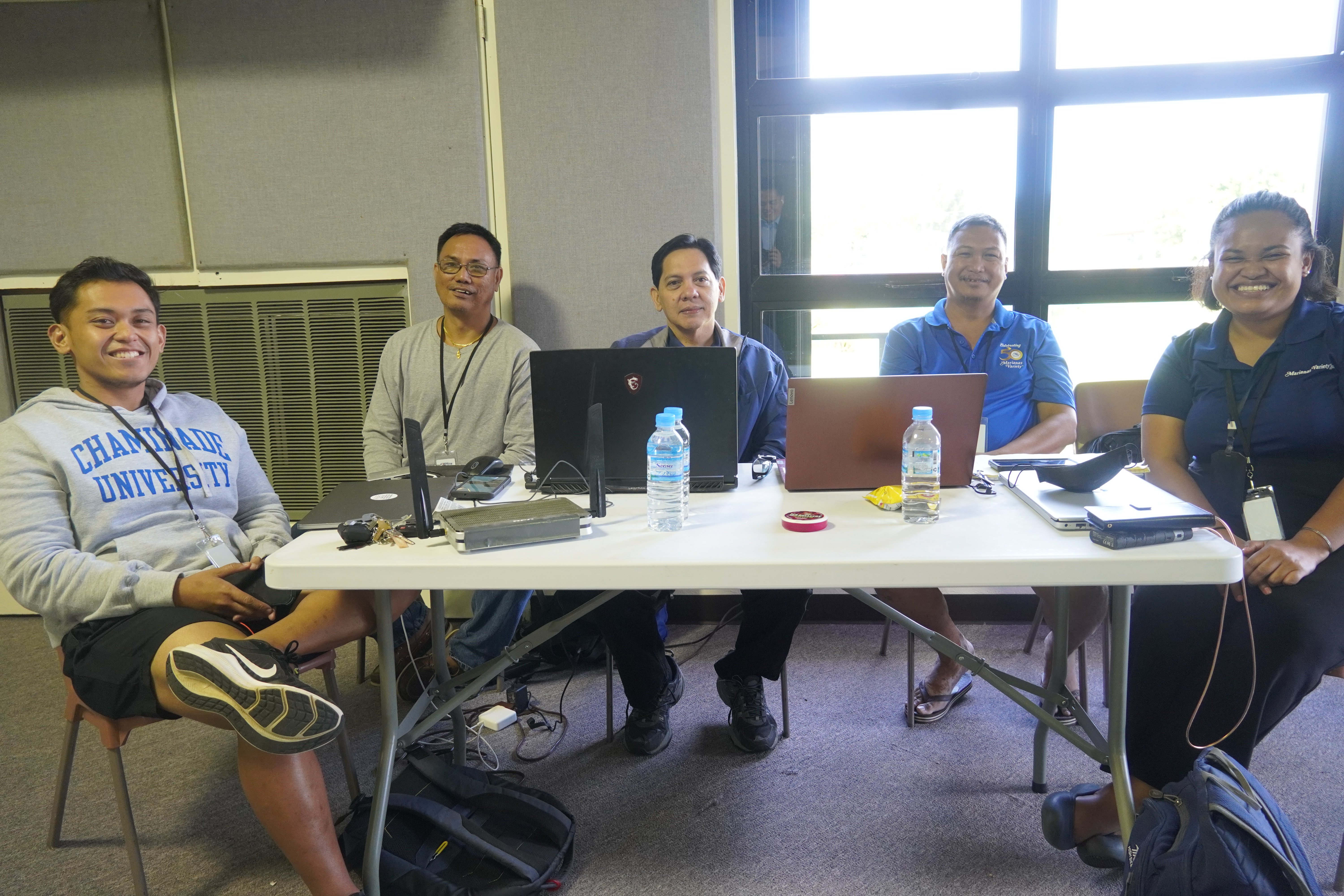 Team MV at the multi-purpose center on Wednesday morning with the tabulation of votes still ongoing. From left, Miguel Dandan, Bryan Manabat, Zaldy Dandan, Emmanuel "Arnold" Erediano and K-Andrea Evarose S. Limol.
