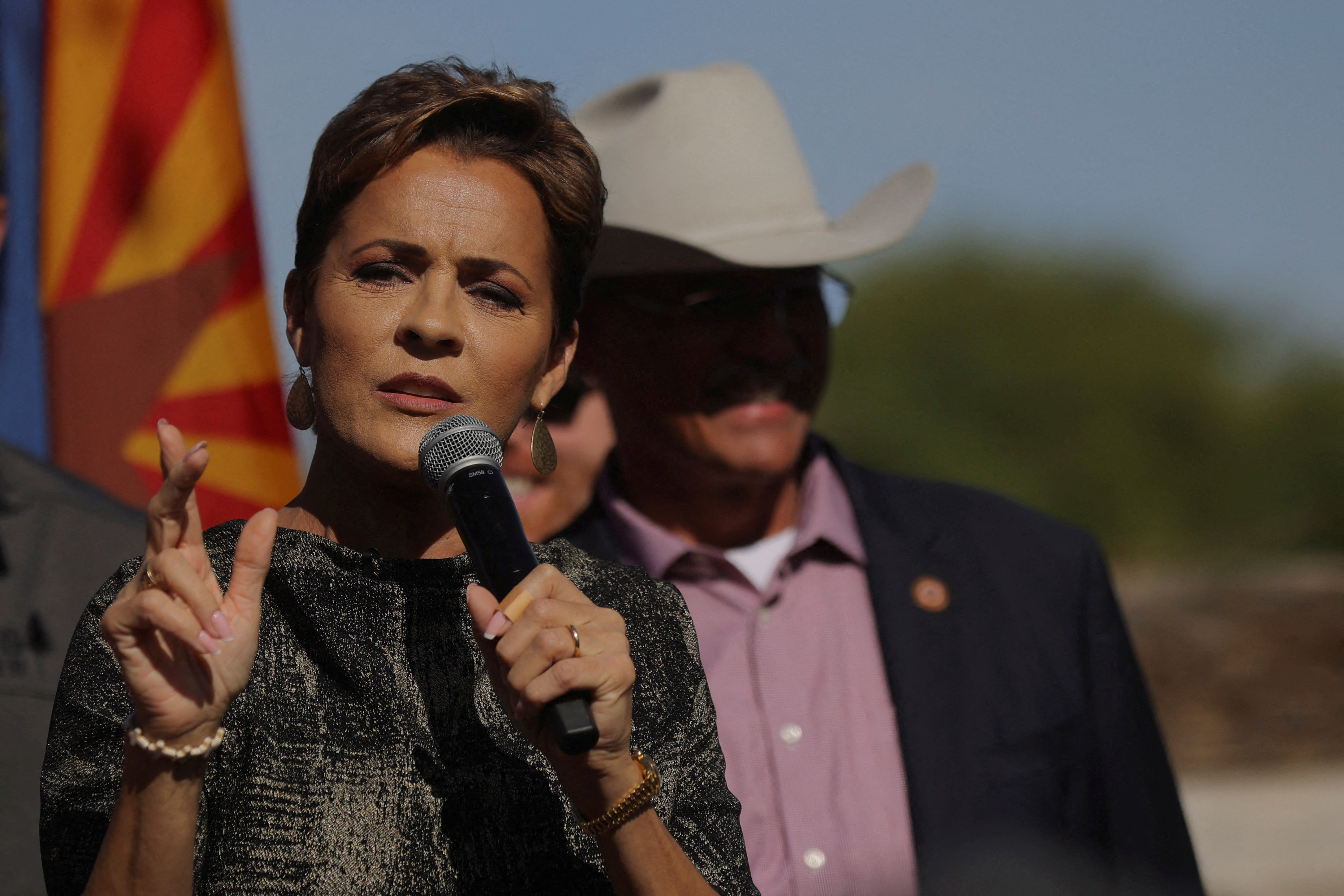 Republican candidate for Arizona Governor Kari Lake speaks at a campaign stop in Chandler, Arizona, Nov. 5, 2022.