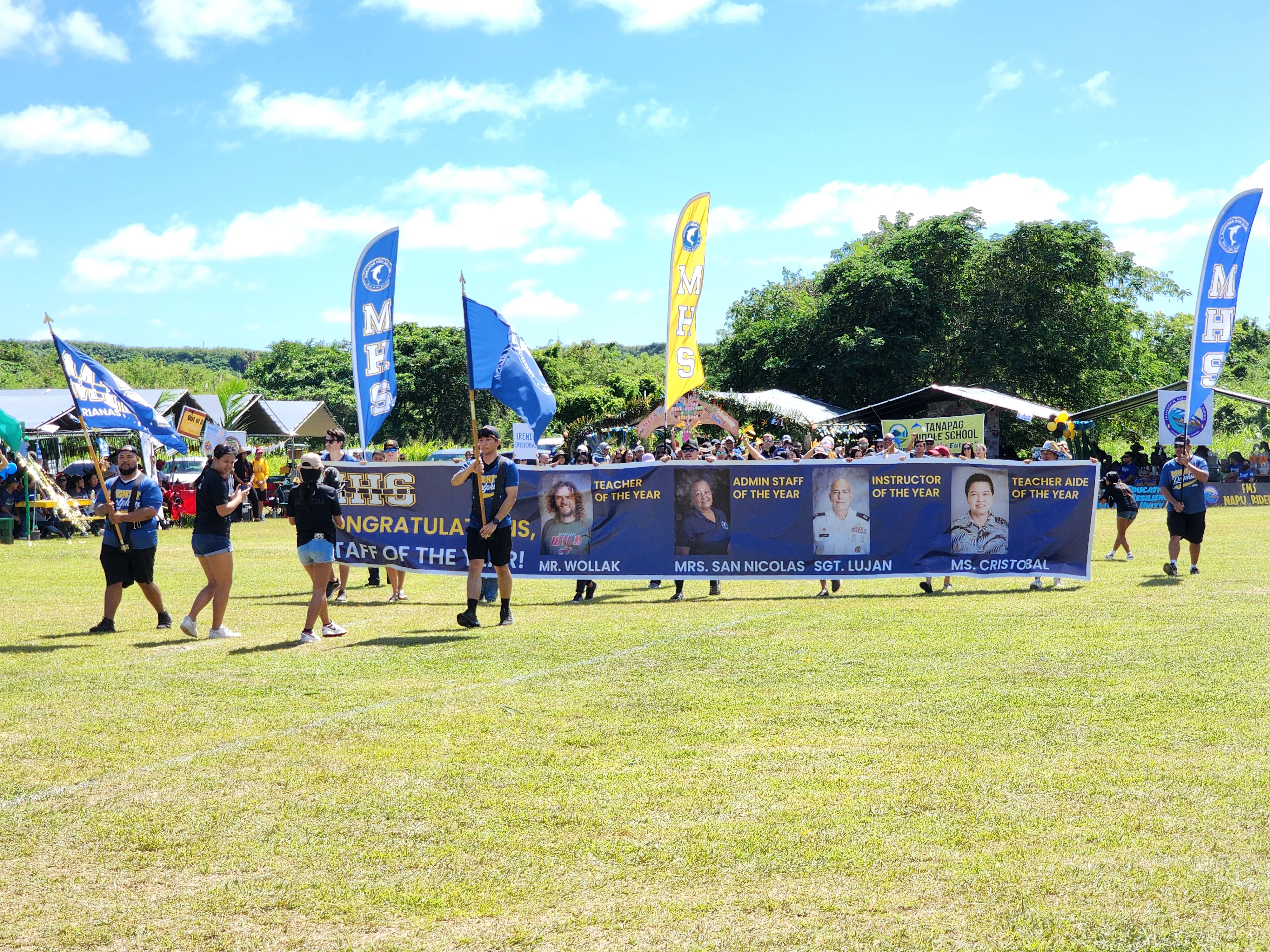 Marianas High School display a banner honoring their outstanding personnel.