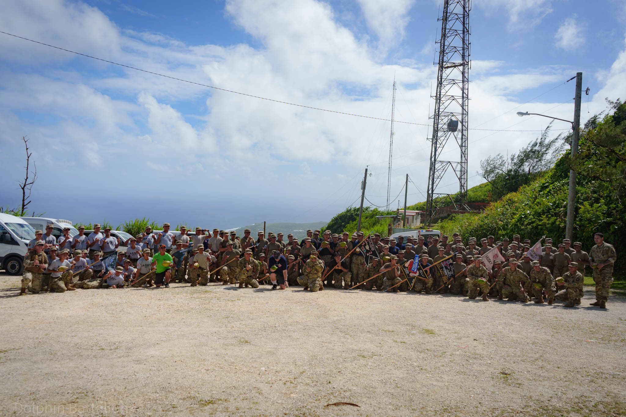 JROTC cadets from the CNMI's five public high schools pose for a photo on Mt. Tapochau with instructors and U.S. Army Reservists and recruiters.