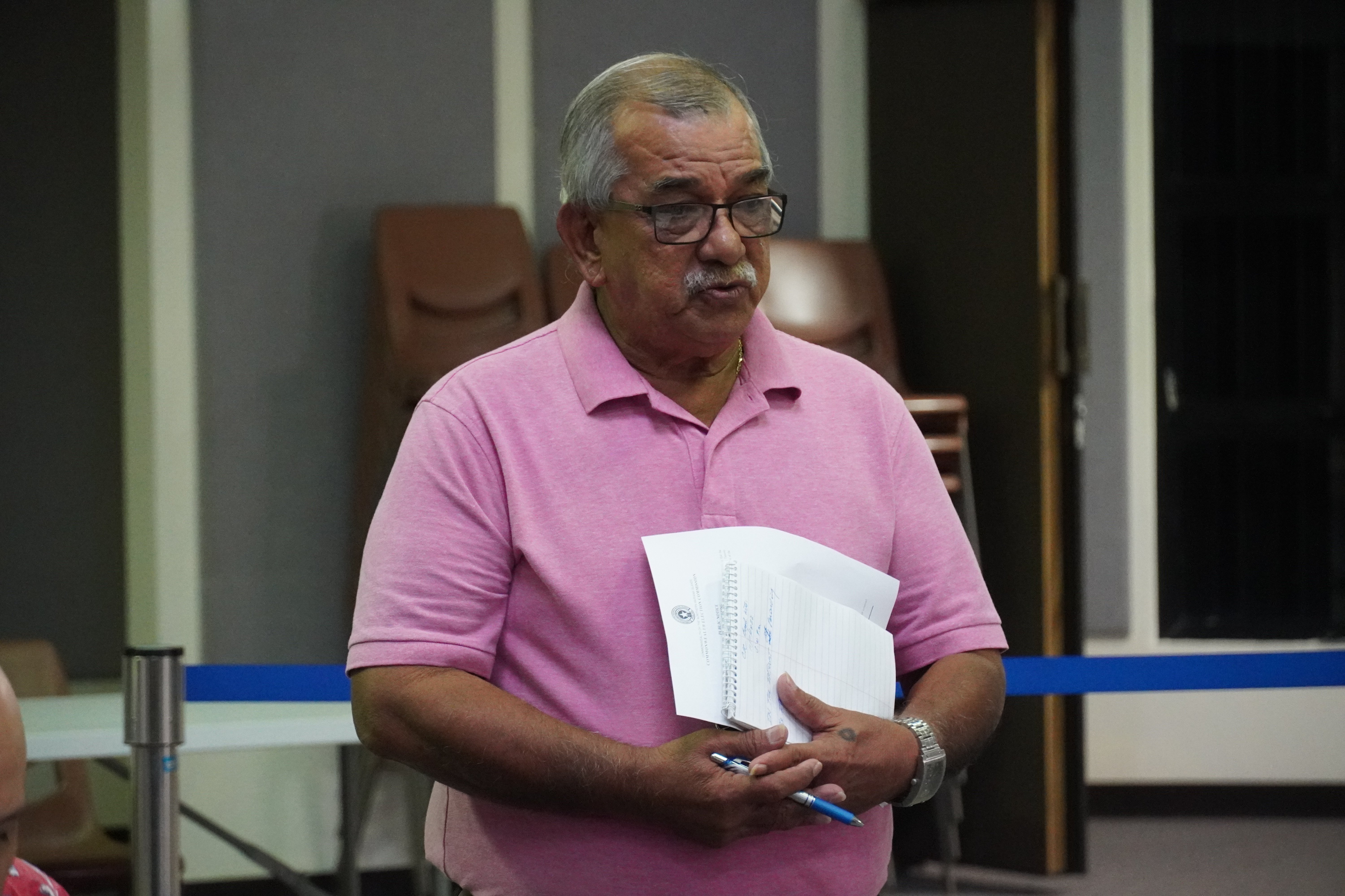 Independent campaign committee chair Oscar M. Babauta speaks to the Commonwealth Election Commission board during a meeting on Friday at the Gov. Pedro P. Tenorio Multi-Purpose Center.