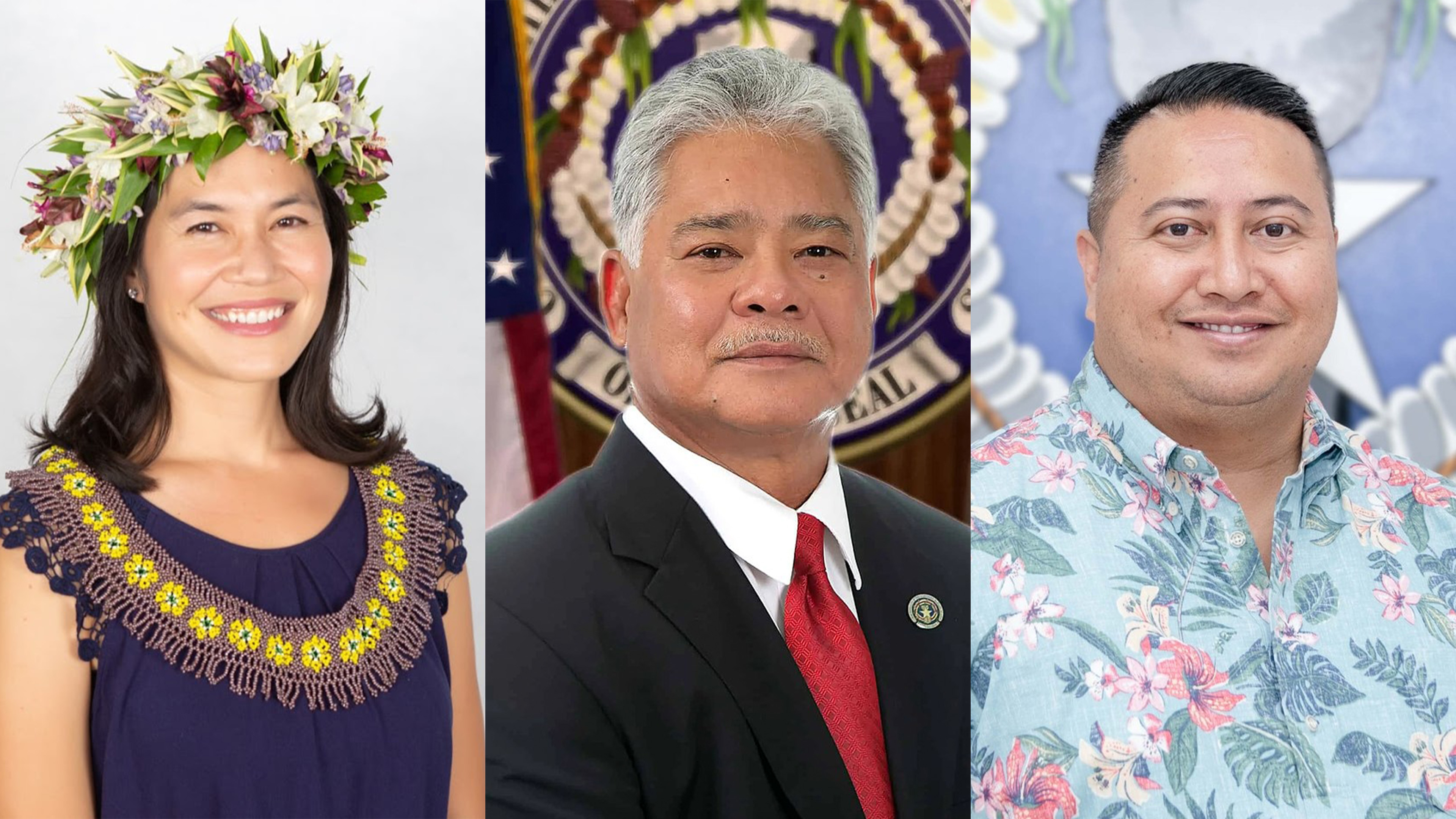 A three-way gubernatorial race. From left, Rep. Tina Sablan, Lt. Gov. Arnold I. Palacios and Gov. Ralph DLG Torres.
