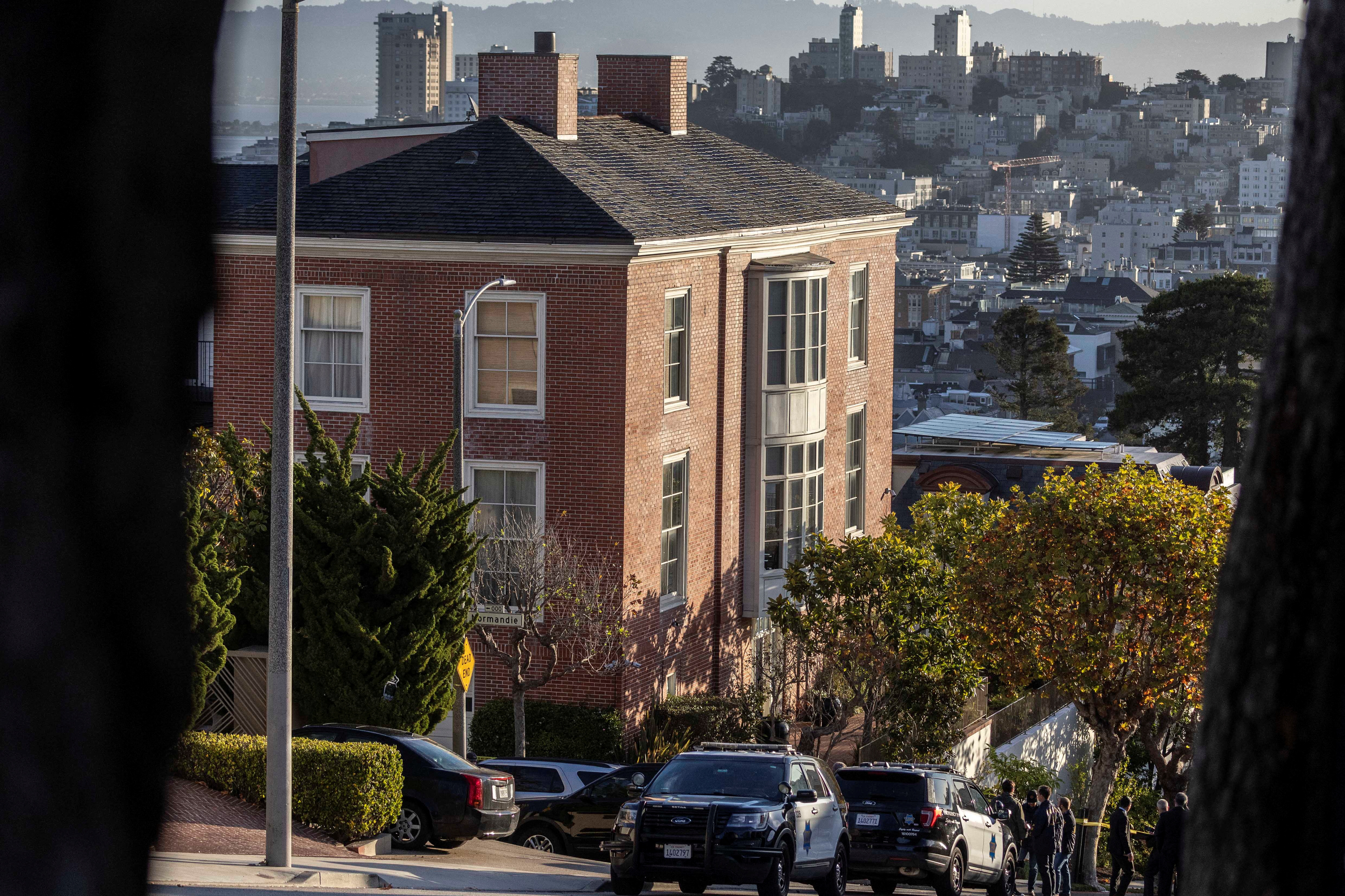 A general view of the home of U.S. House Speaker Nancy Pelosi where her husband Paul Pelosi was violently assaulted after a break-in at their house in San Francisco, California, Oct. 28, 2022.