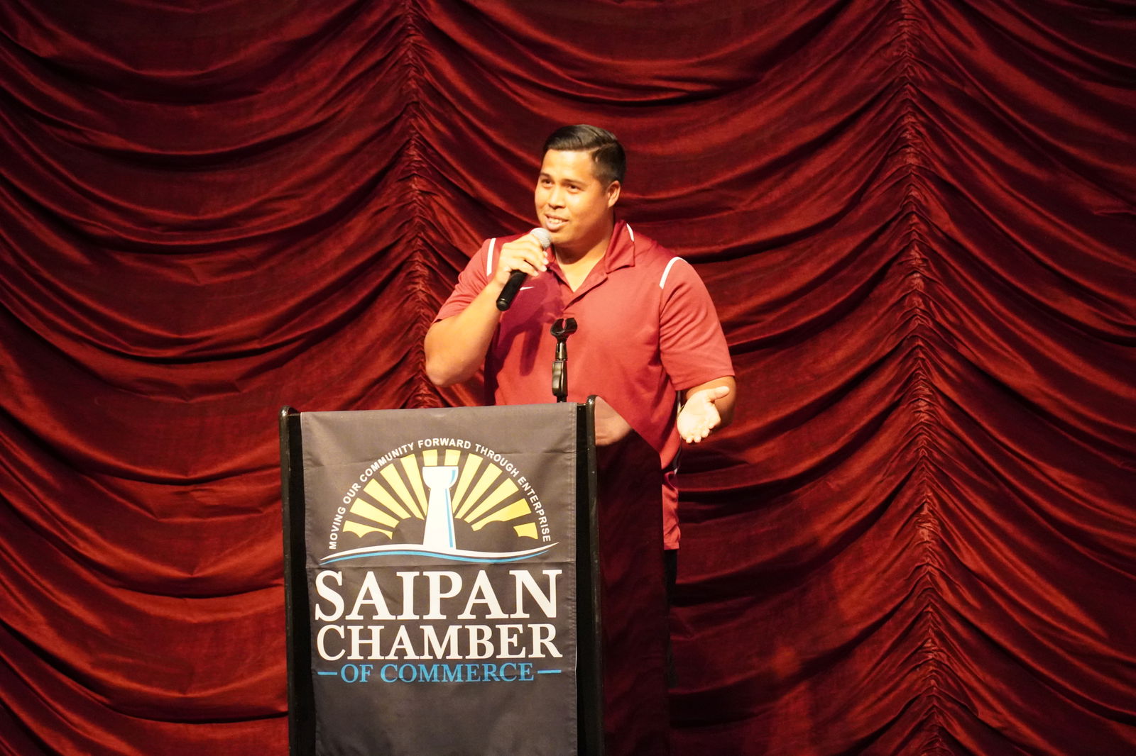 TurnKey Solutions co-managing partner Billy Grow speaks before the Saipan Chamber of Commerce on Wednesday afternoon at Hyatt Regency Saipan.