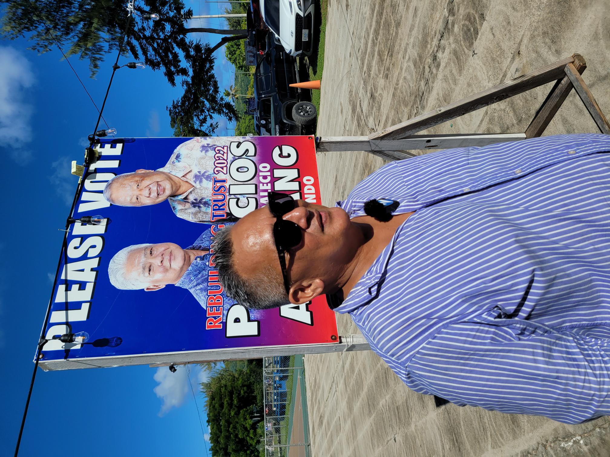 AD 2022 volunteer worker JB Palacios talks to reporters on Wednesday regarding a reported assault incident.