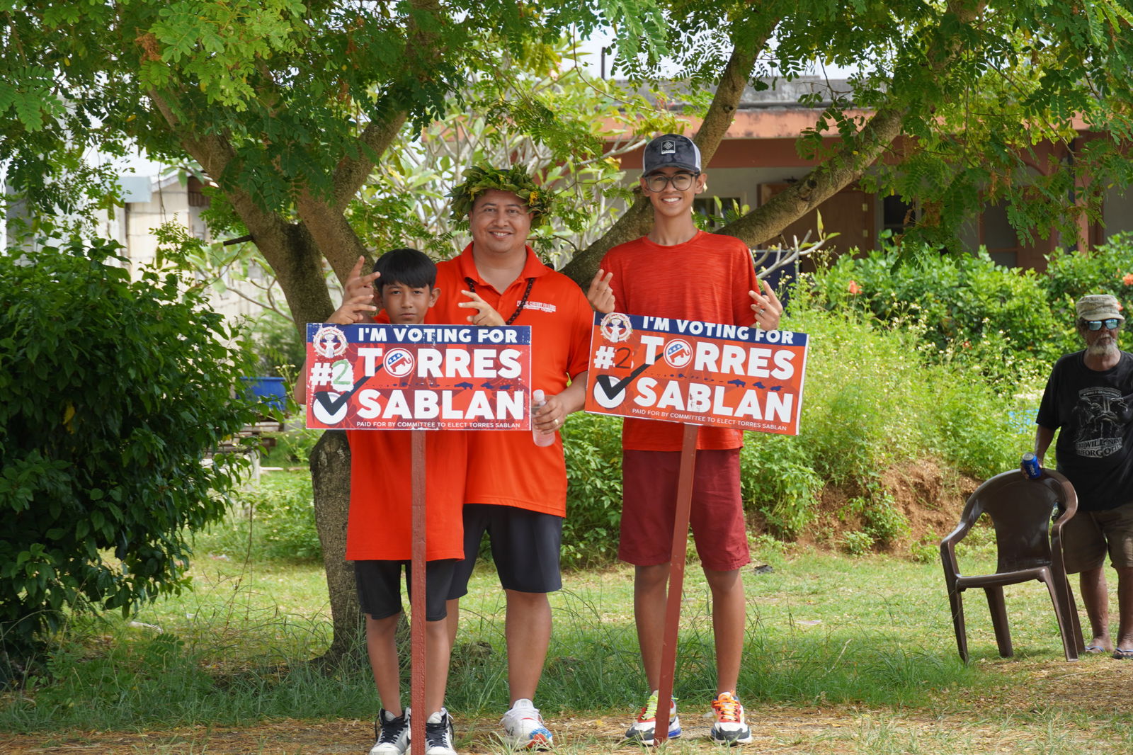 Gov. Ralph DLG Torres and his sons pose for a photo in Dandan.